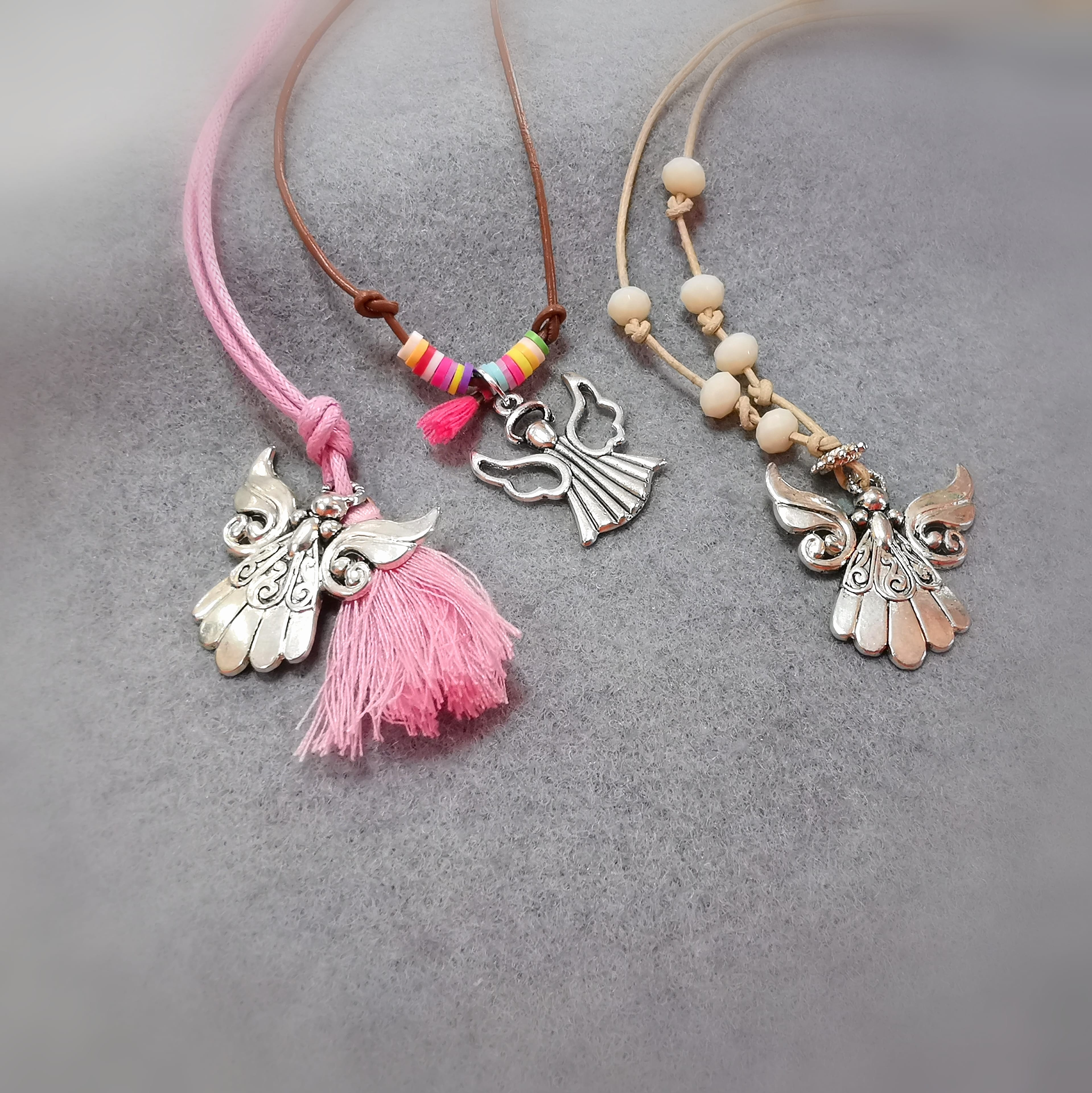 Schutzengel Karma Kette, Metall Baumwolle rosa Quaste, geweiht - Engel der Liebe