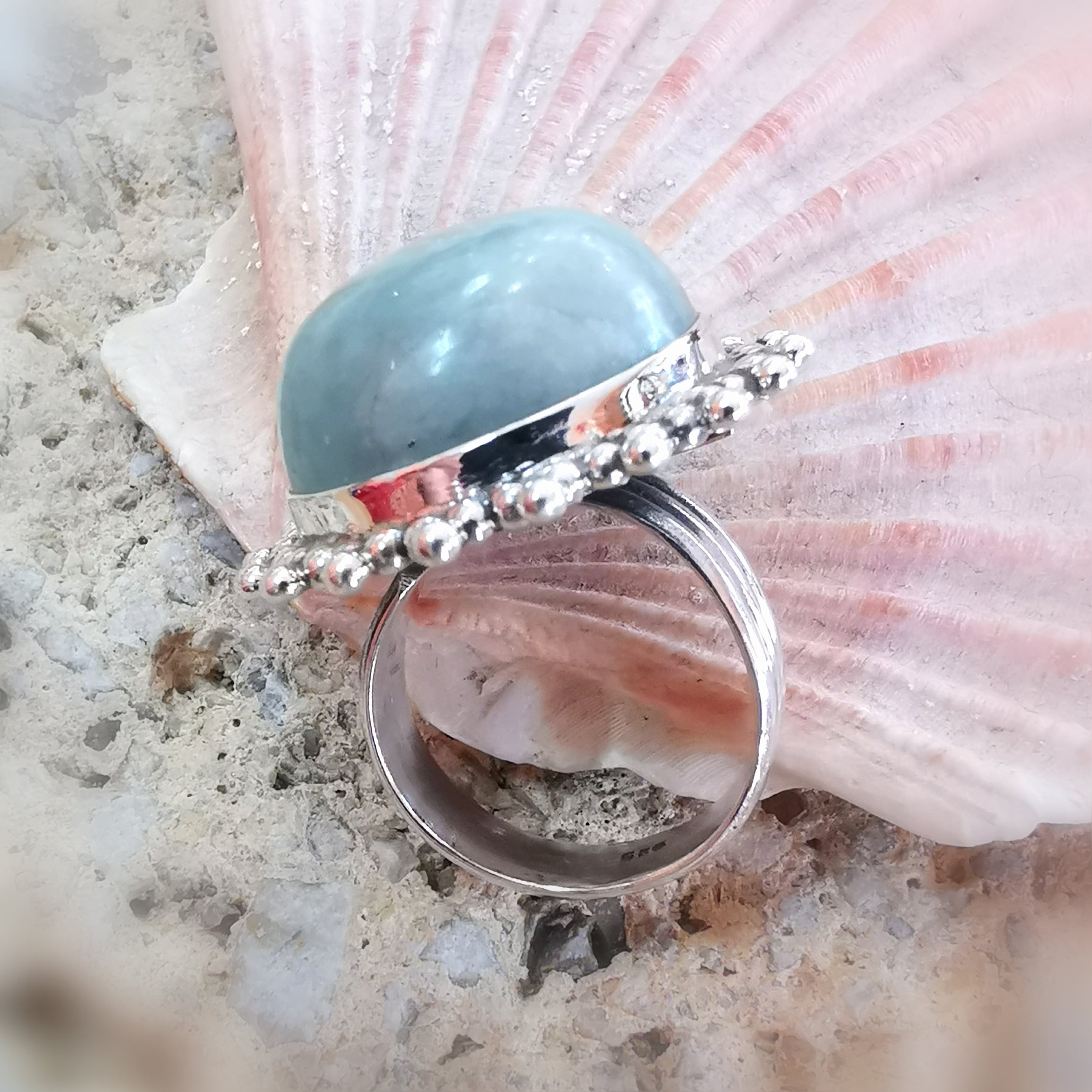 Aquamarin Sterlingsilber Boho Ring XL, Karma Edelstein Fingerring, Beryll Heilstein, das Leben feiern