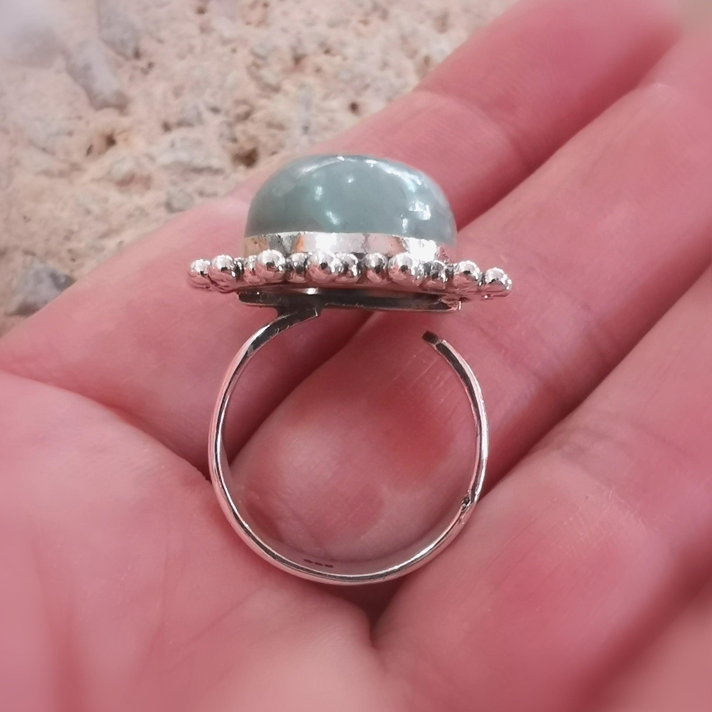 Aquamarin Boho Chakra Edelstein Sterlingsilber Karma Ring, Fest der Freude