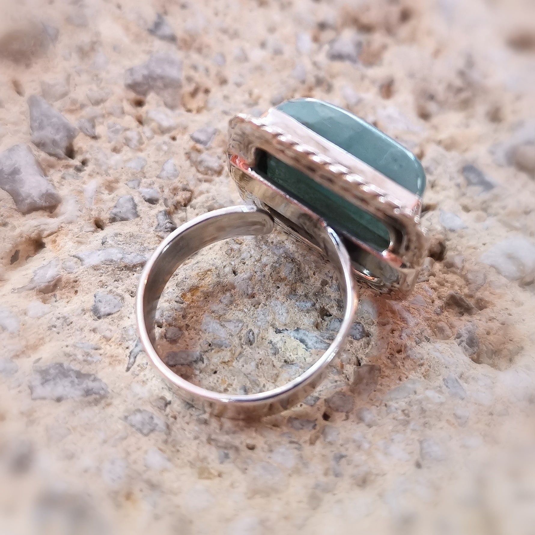 Aquamarin Beryll blau Edelstein Boho Karma Fingerring, Sterlingsilber Heilstein Ring, Lebensfreude