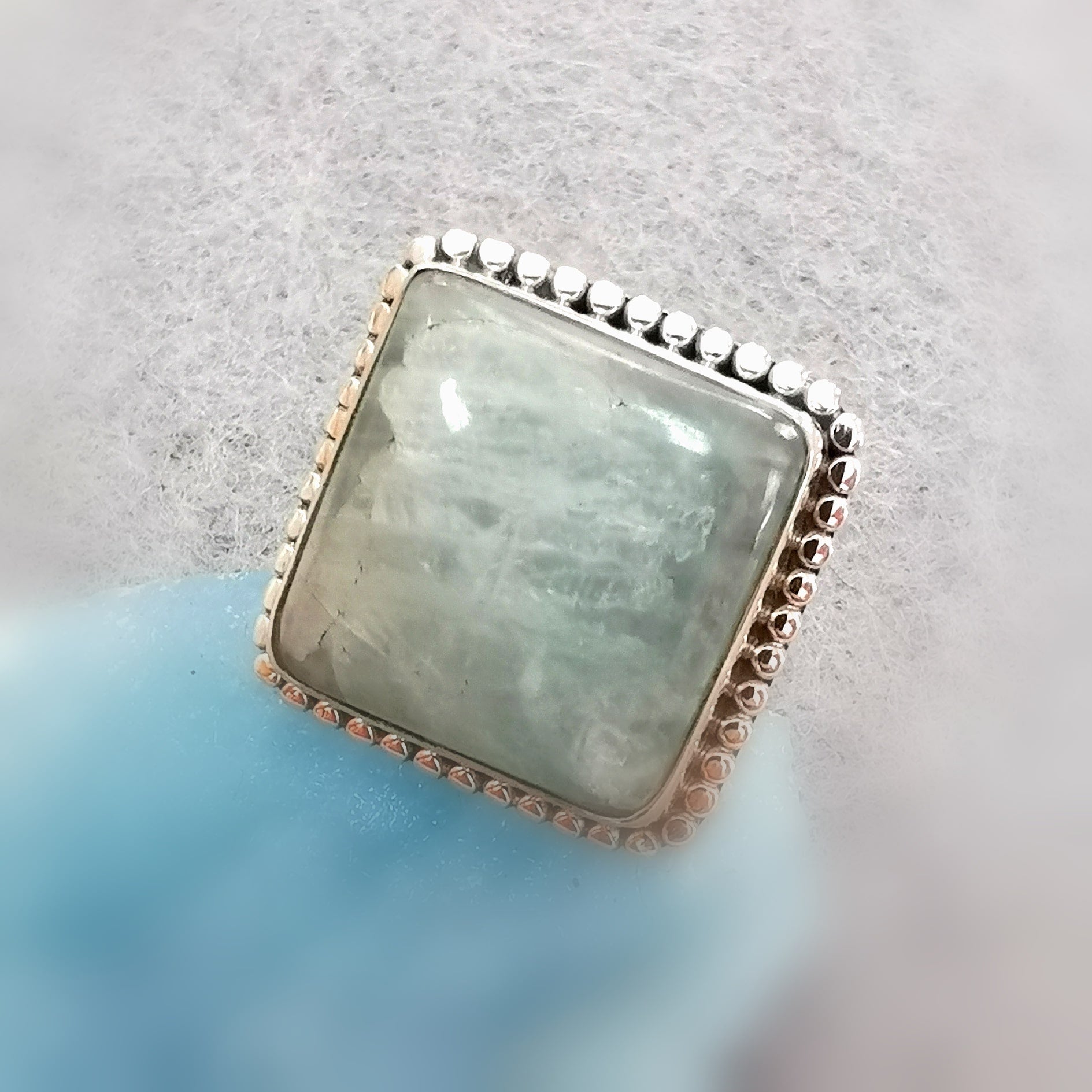 Aquamarin Beryll blau Edelstein Boho Karma Fingerring quadrat, Sterlingsilber Heilstein Ring, Lebensfreude