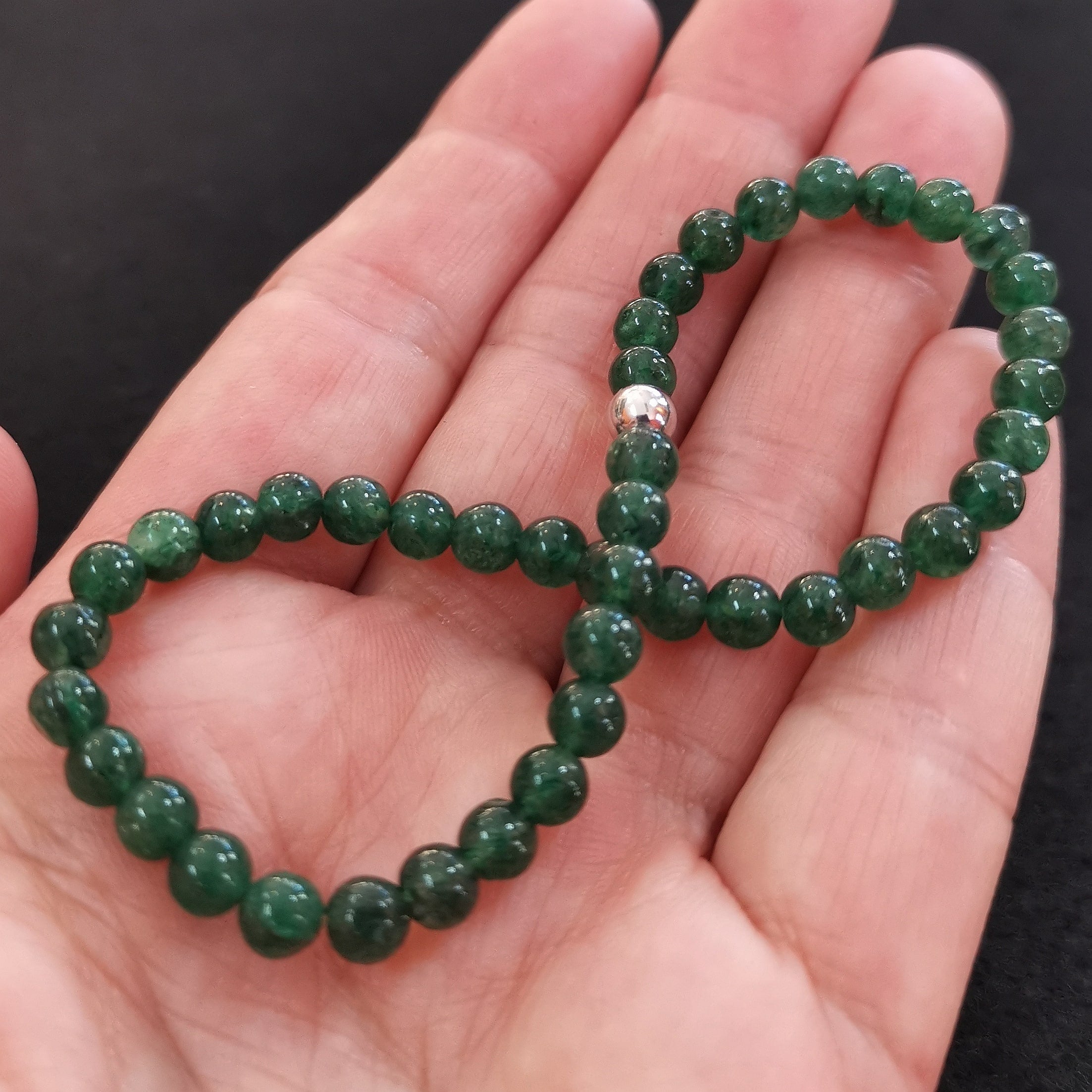 Pulsera de piedras preciosas de jade verde potente XL 19 cm, bienestar del chakra del aura, armonía