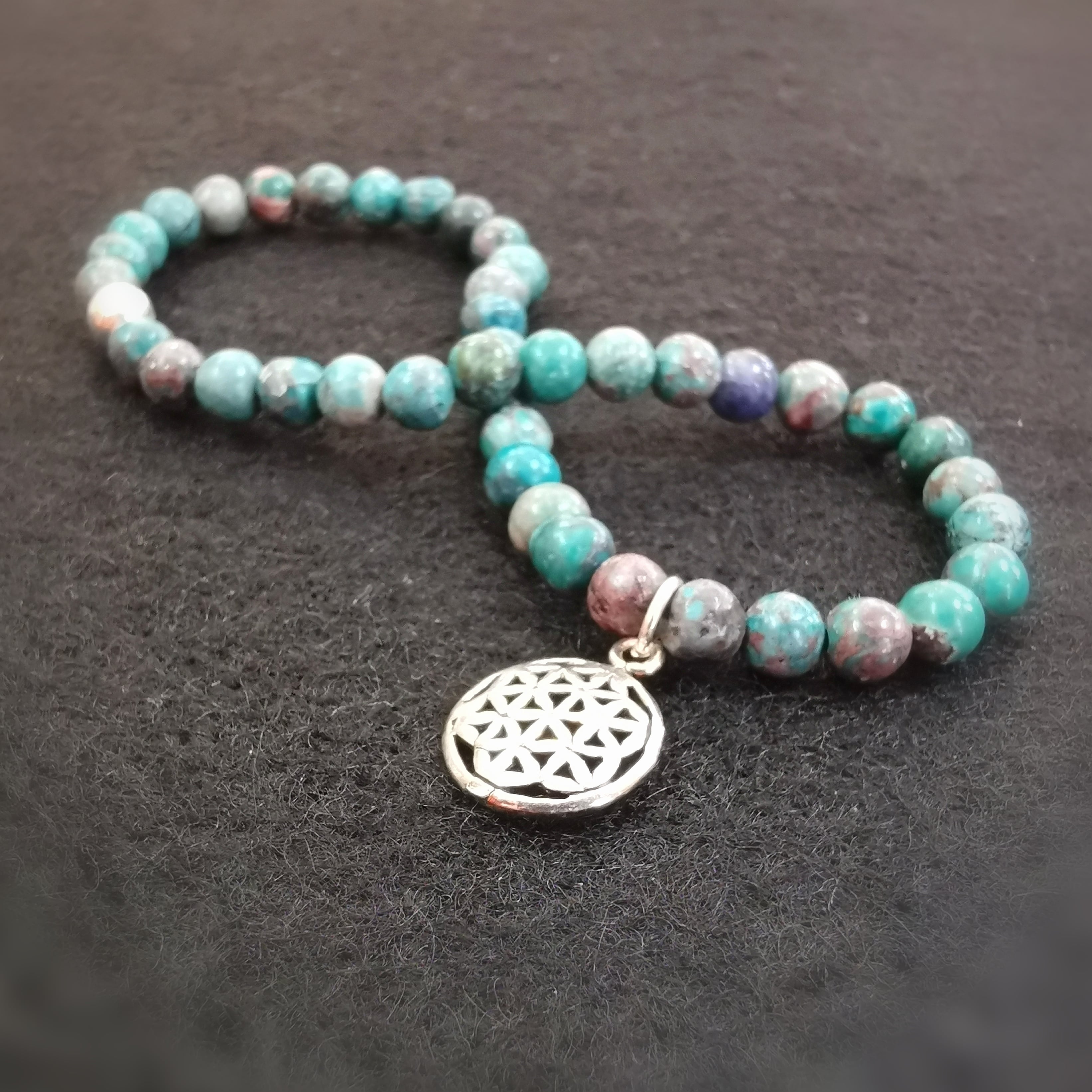 Turquoise Real Gemstone Flower of Life Karma Healing Stone Bracelet - new ways