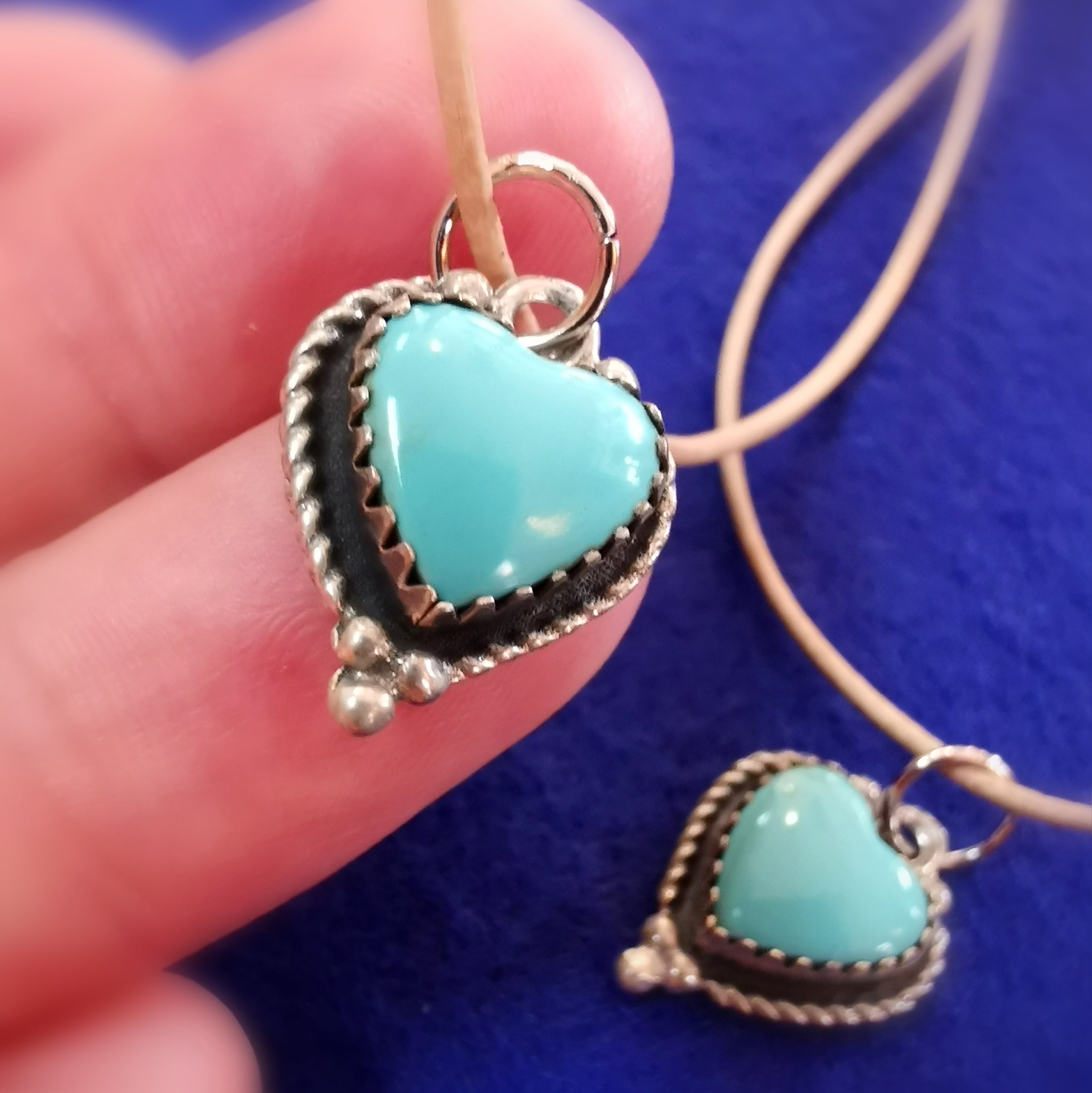 Turquoise stab. Sterling silver heart leather karma necklace, consecrated #selflove