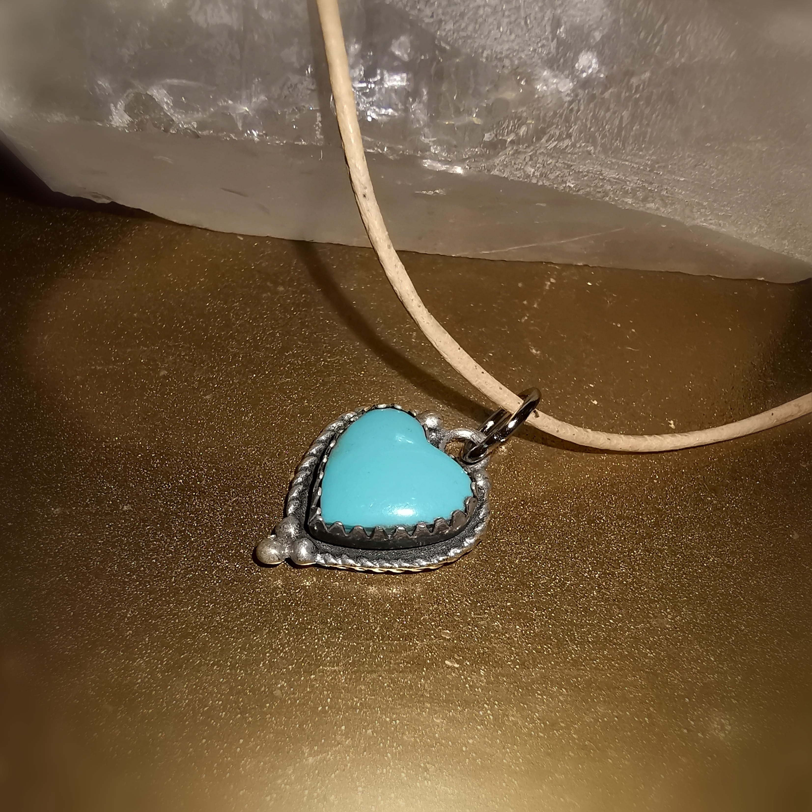 Turquoise stab. Sterling silver heart leather karma necklace, consecrated #selflove