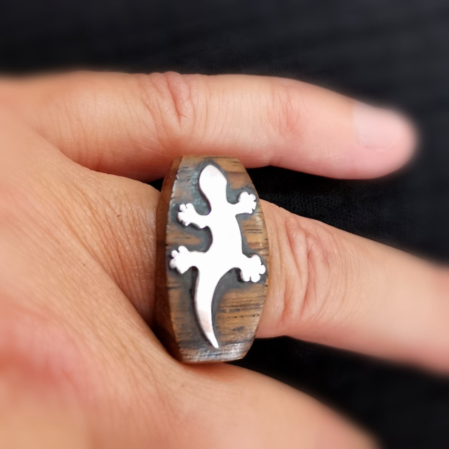 Gecko Ethno Karma Krafttier Ring, Sterlingsilber Holz, Hippie Mode, love peace happiness #entspannt