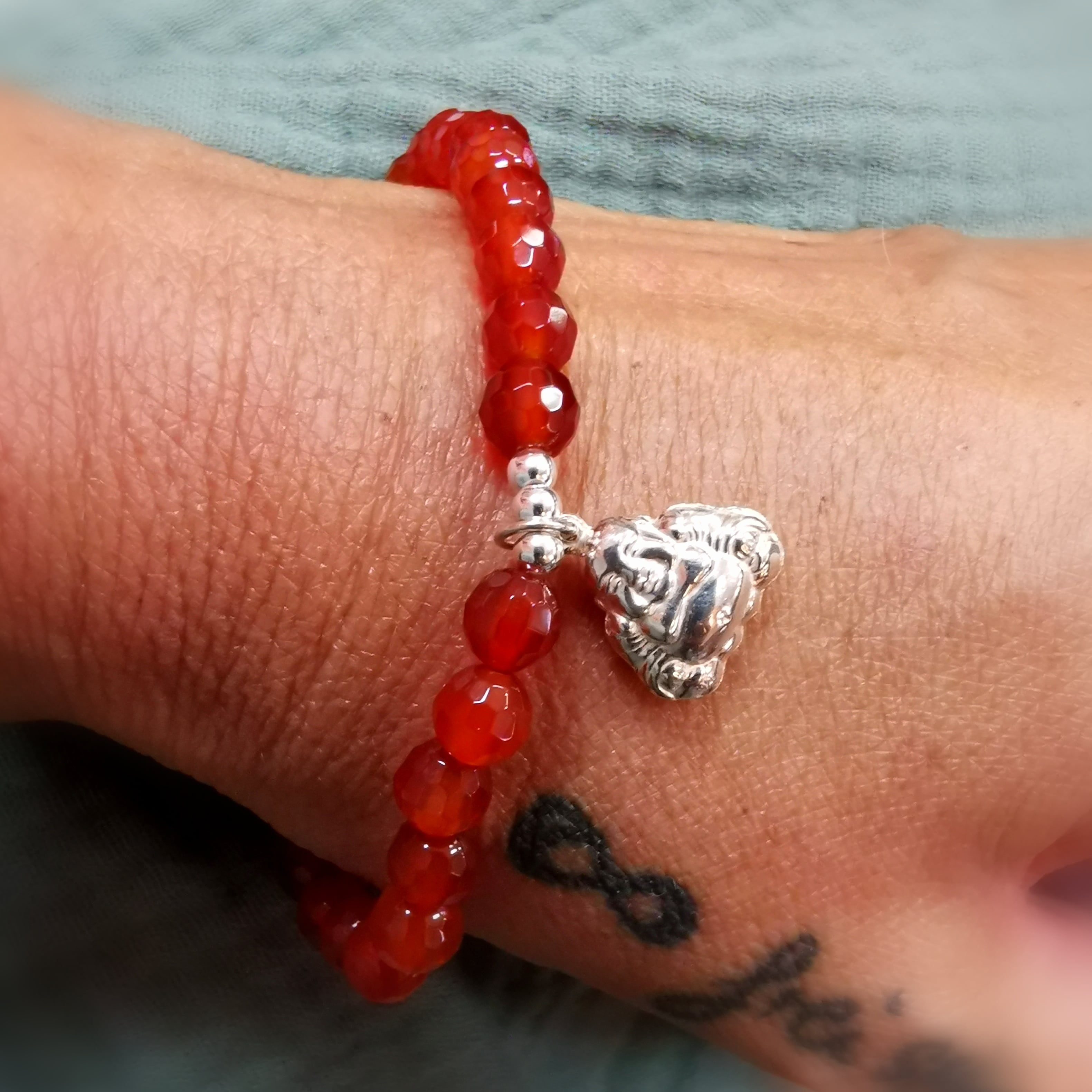 Carneol Chakra Karma Heilstein Armband Bu Dai Buddha, geweiht, Sonnenaufgang