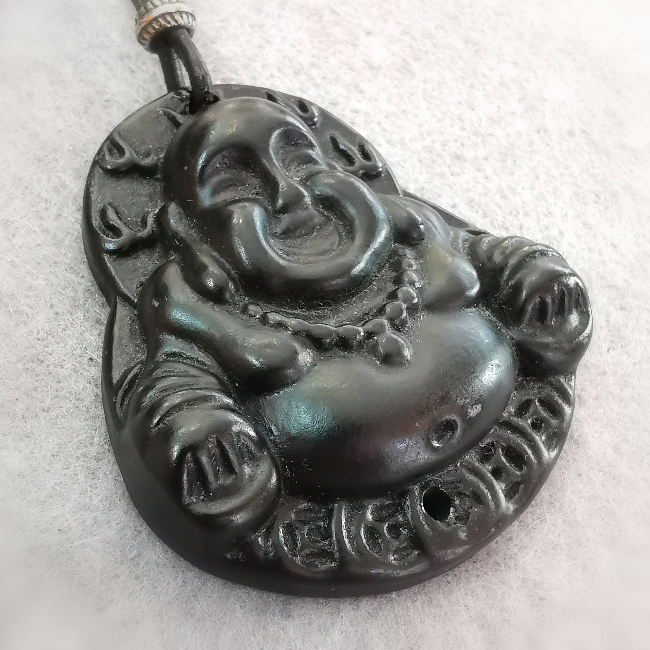 Bu Dai Buddha Glücksbringer Karma Leder Kette, geweiht - Glück und Schutz