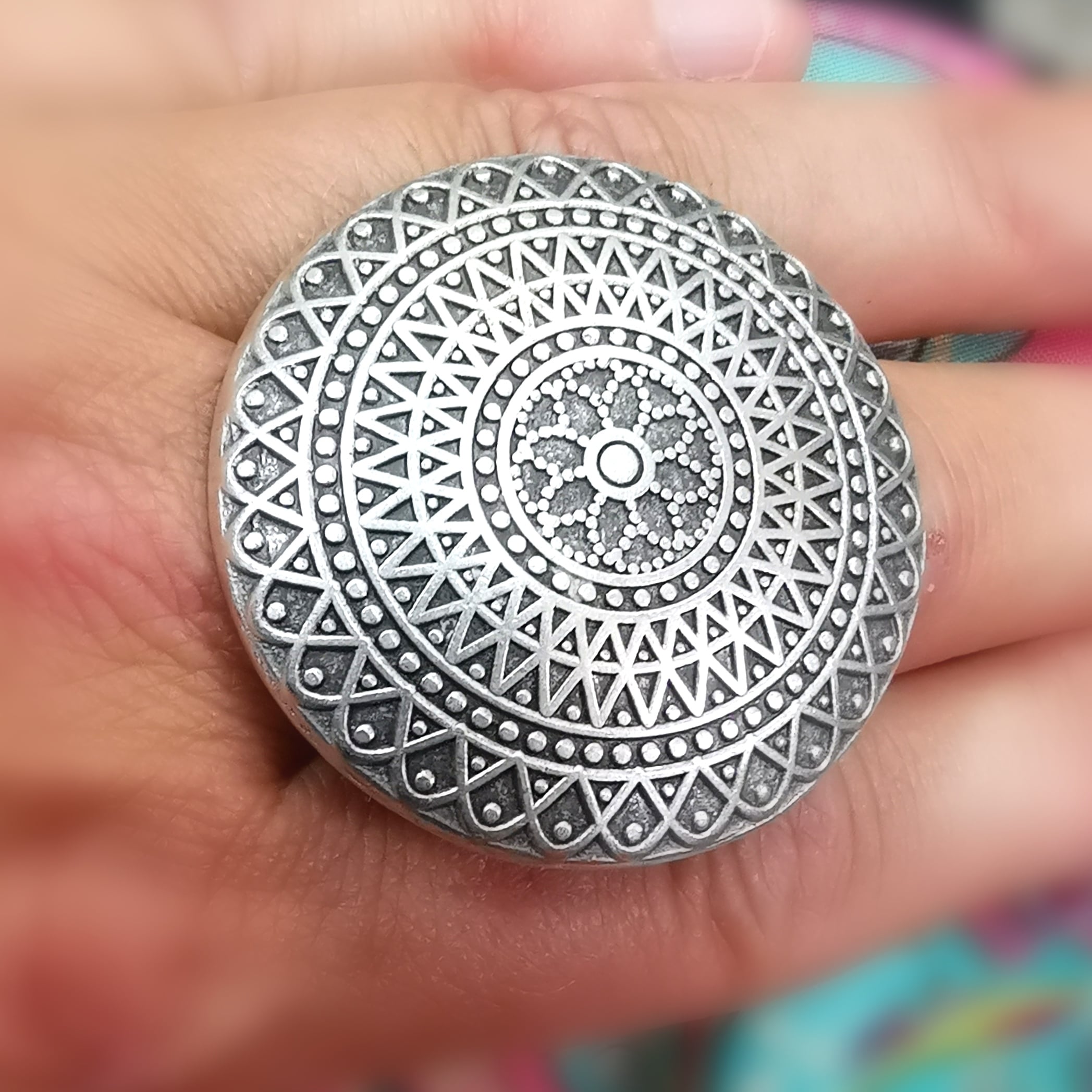 Mandala Messing Boho Fingerring XL Selbstvertrauen und Lebenslust, Größe 51