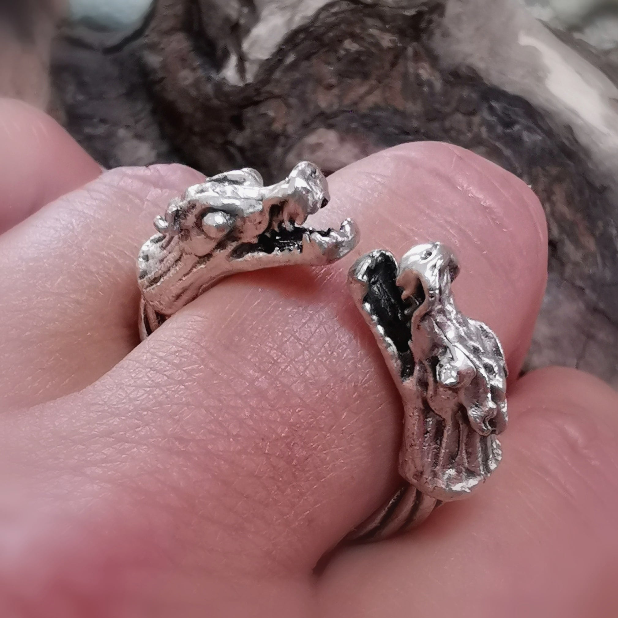 2 Drachen: aufwendiger Drachen Fingerring Ring, Karma Boho Schmuck