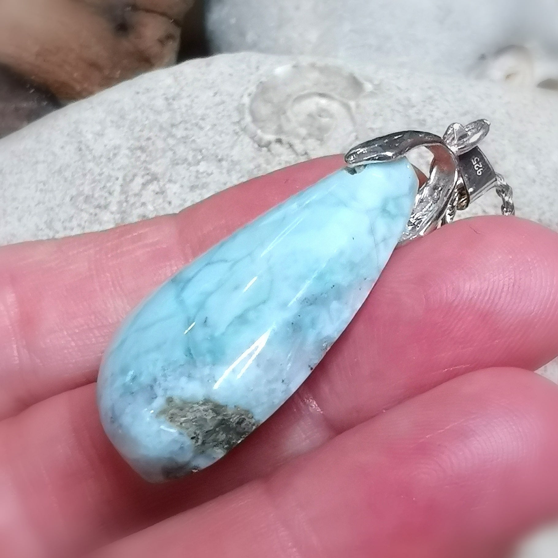 Larimar Karibik Edelstein Heilstein Sterlingsilber Karma Kette, edel, geweiht, Harmonie