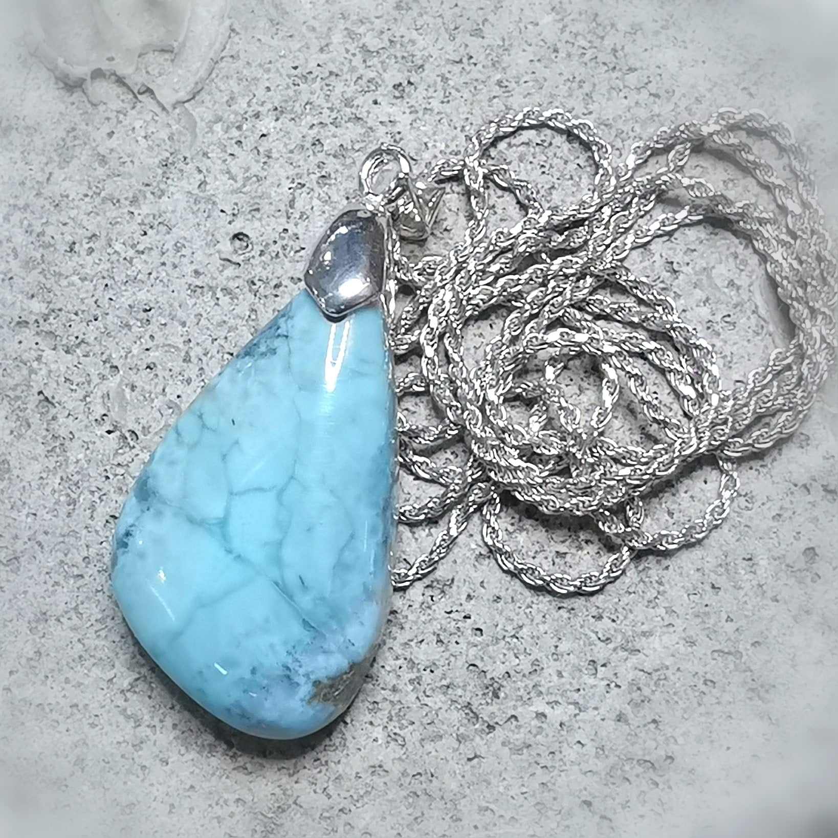 Larimar Karibik Edelstein Heilstein Sterlingsilber Karma Kette, edel, geweiht, Harmonie