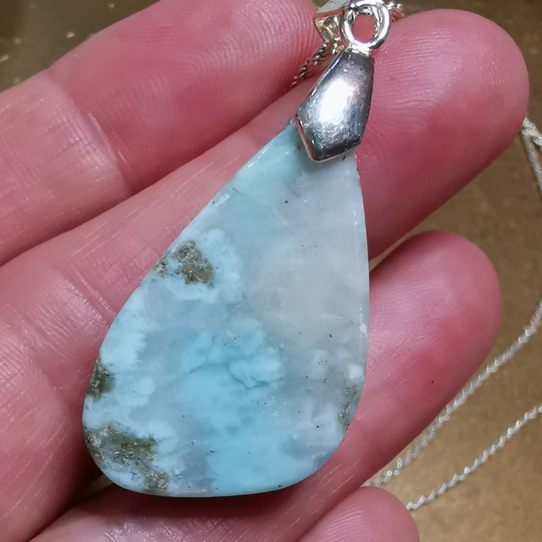 Larimar Karibik Edelstein Heilstein Sterlingsilber Karma Kette, edel, geweiht, Harmonie