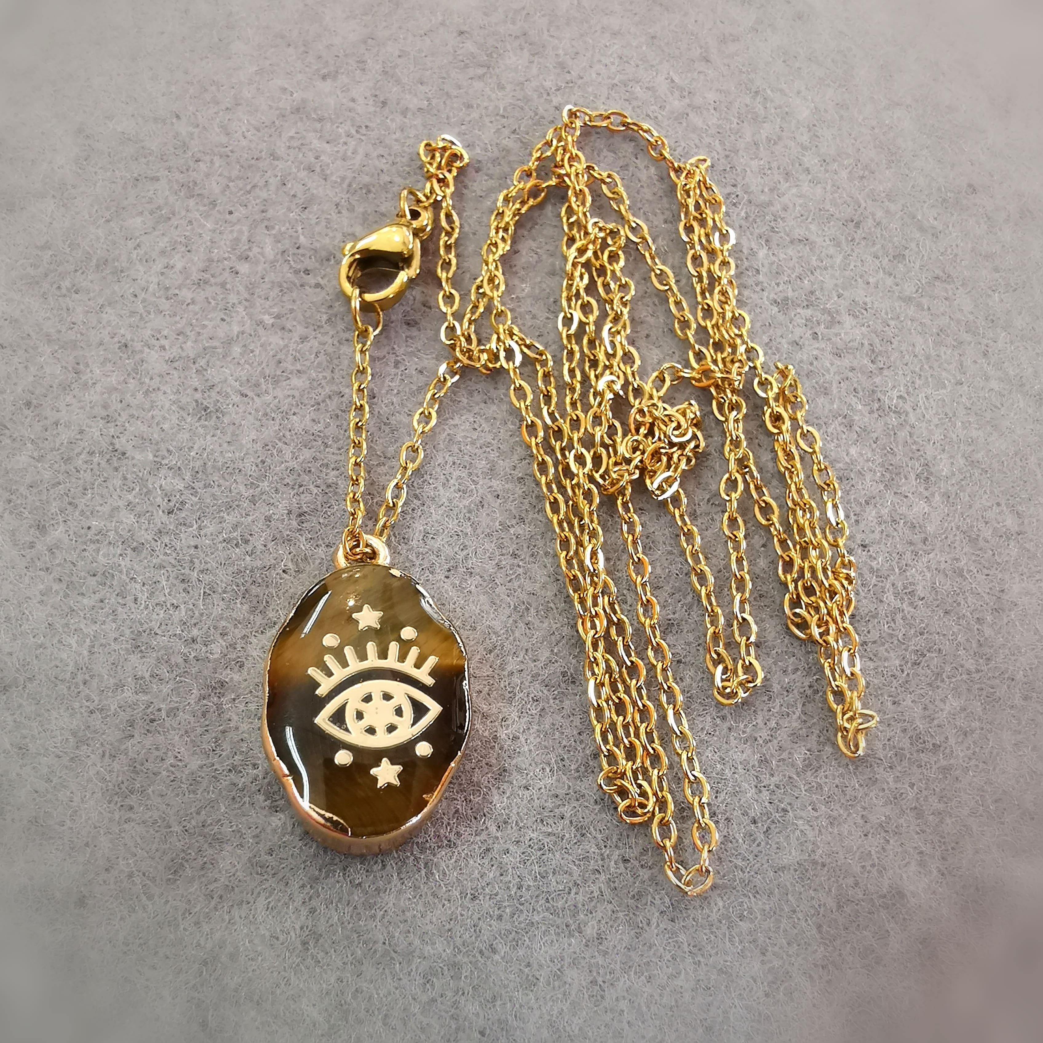 Auge von Nazar Tigerauge Boho Goldkettchen, Karma Edelstein Kette Metall goldfarben #Selbstvertrauen #Mut