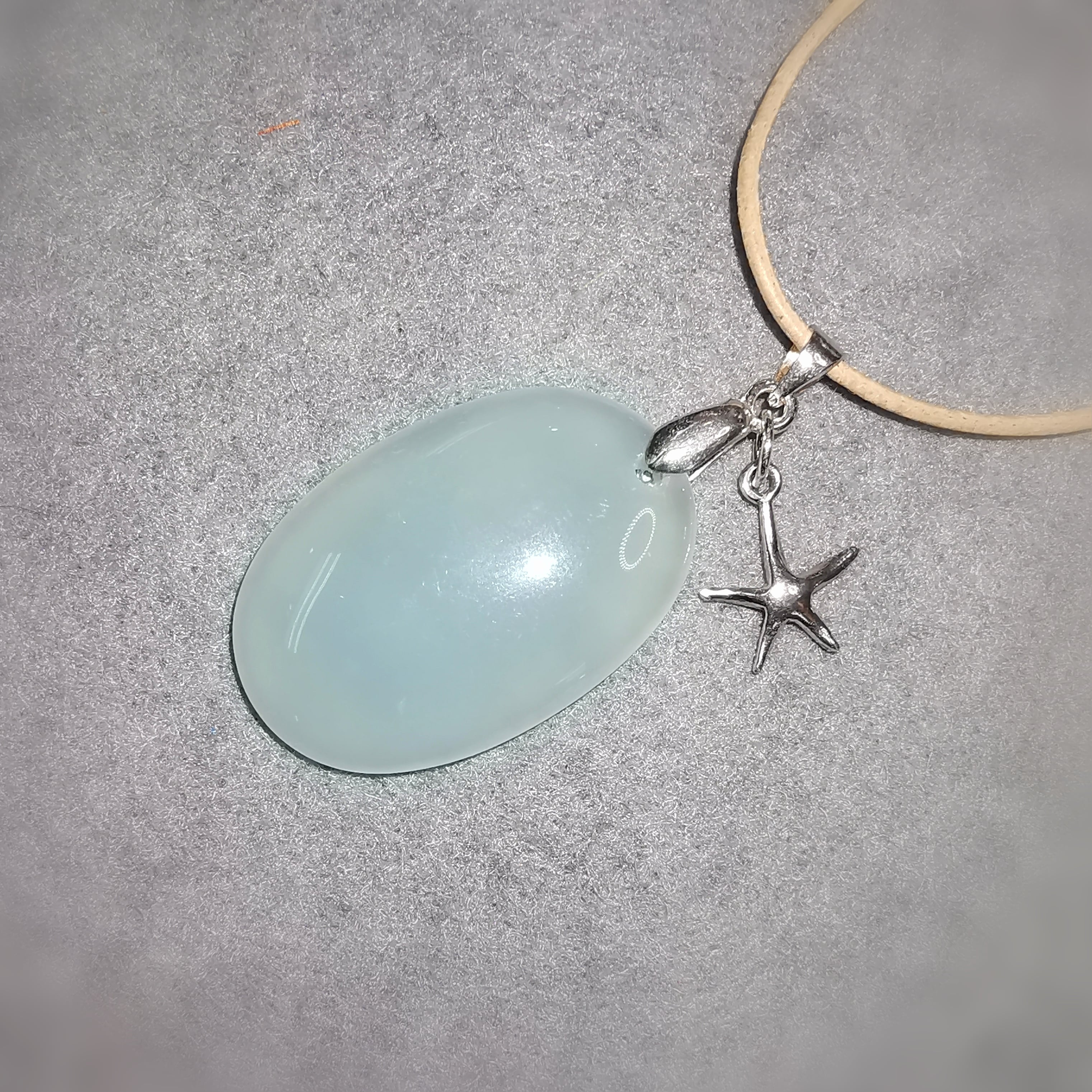 Aqua Aura Edelstein Amulett, Heilstein Sterling Seestern Charm, Krafttier Karma Leder Kette, freier Energiefluss