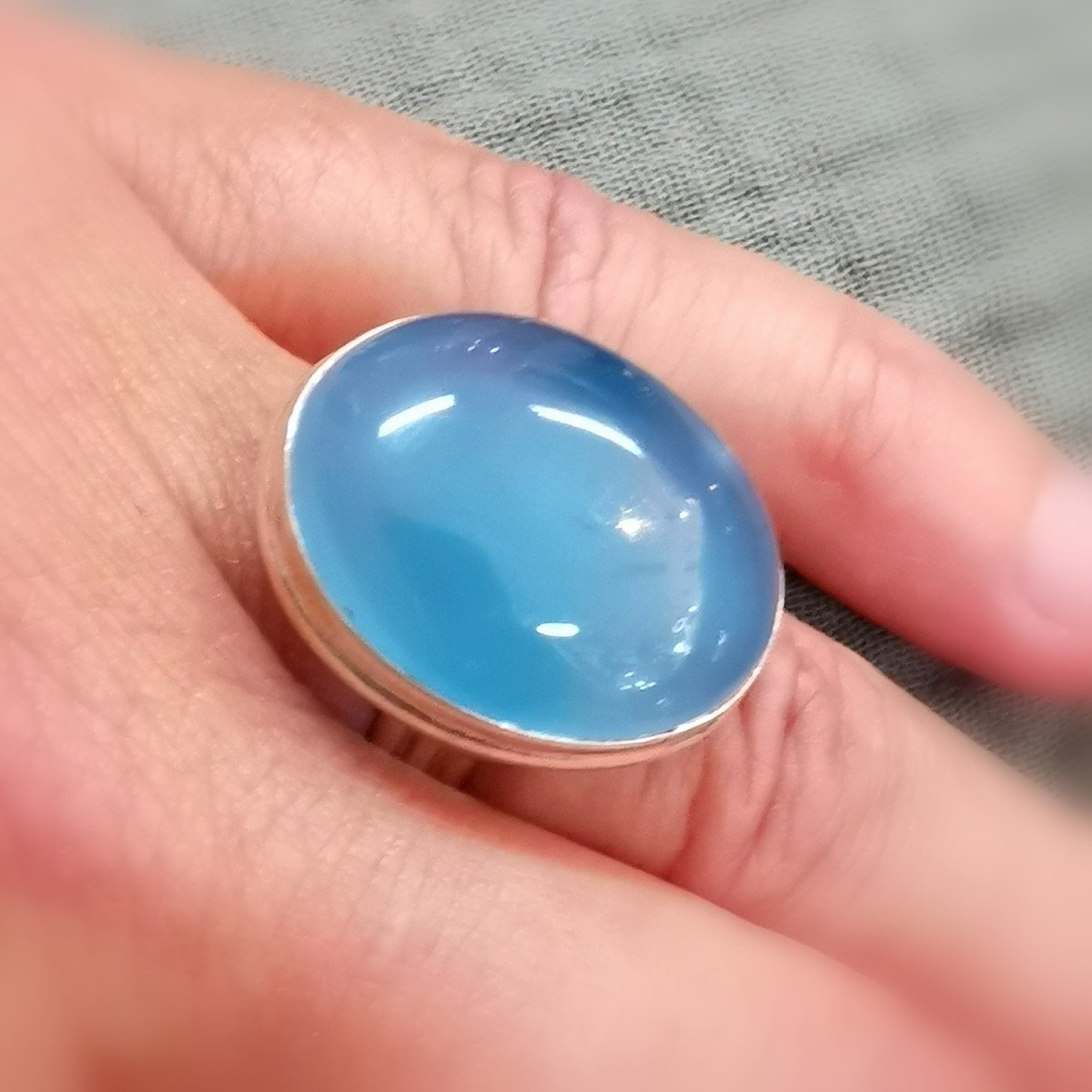 Achat Blau Wasserstein Ring, Sterlingsilber Edelstein Fingerring, neuer Energiefluss