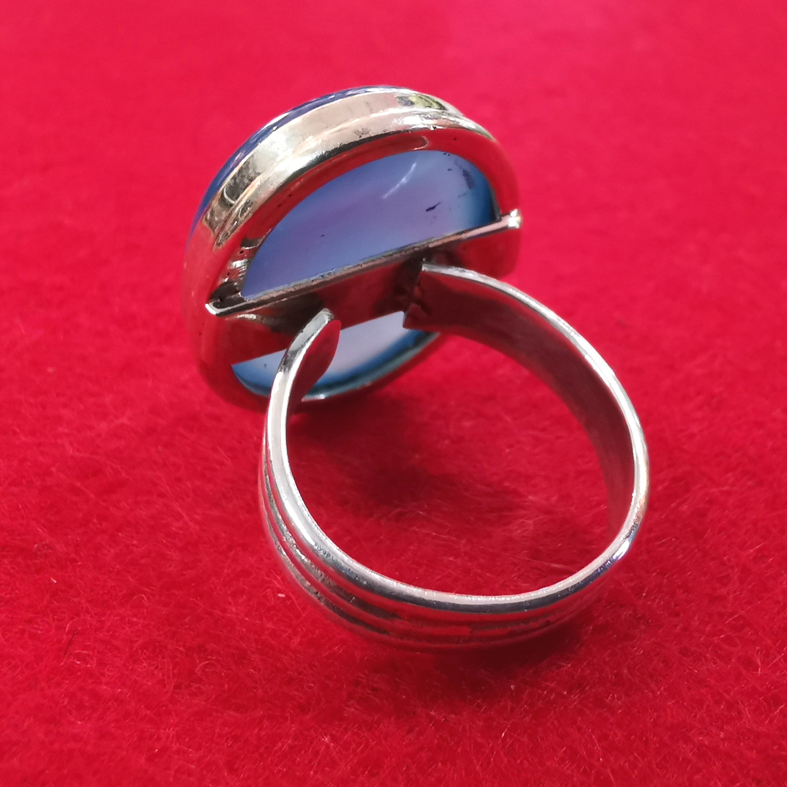 Achat Blau Wasserstein Ring, Sterlingsilber Edelstein Fingerring, neuer Energiefluss