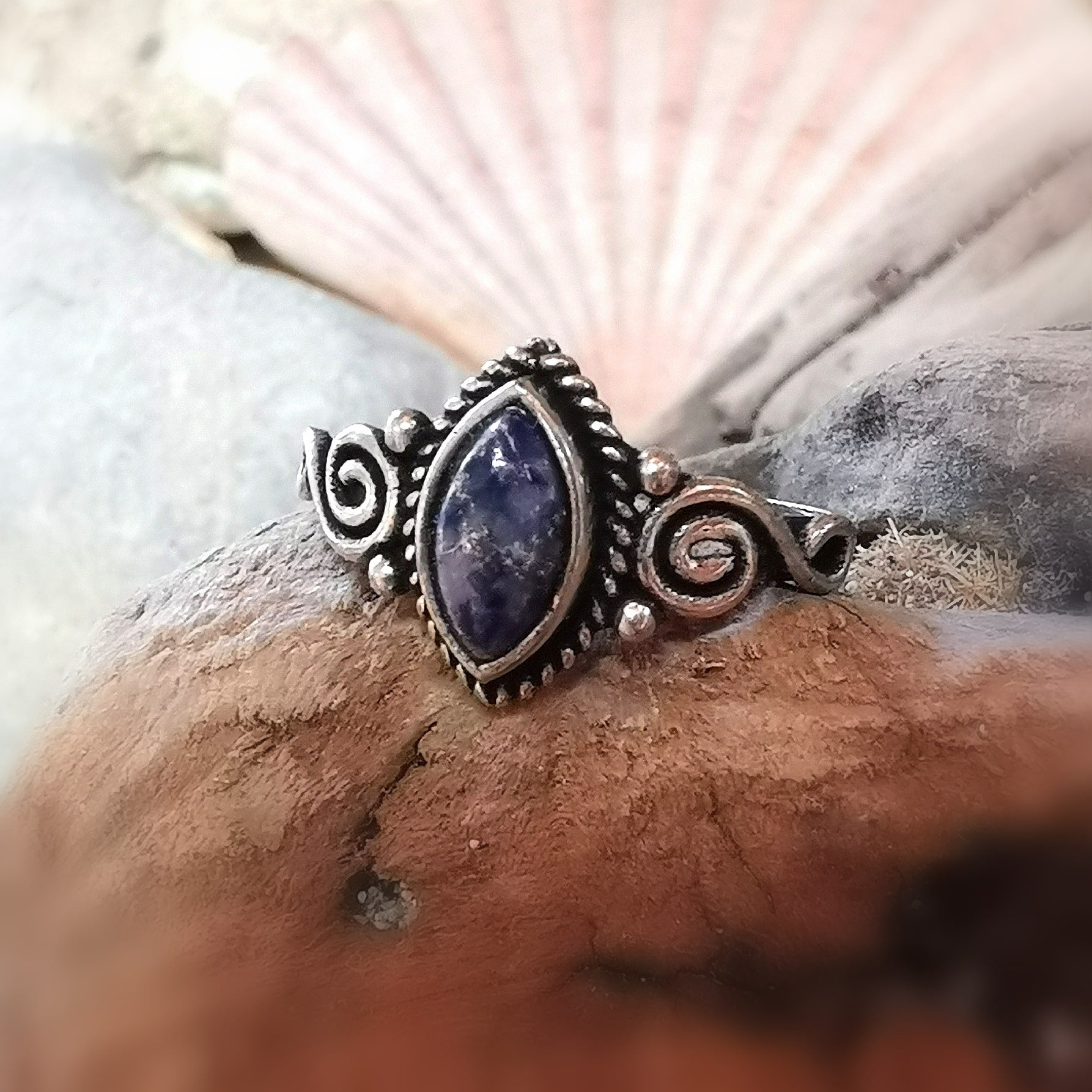 Lapislazuli Edelstein Vintage Ring Messing, Größe 52, Chakra Karma Heilstein #freiergeist