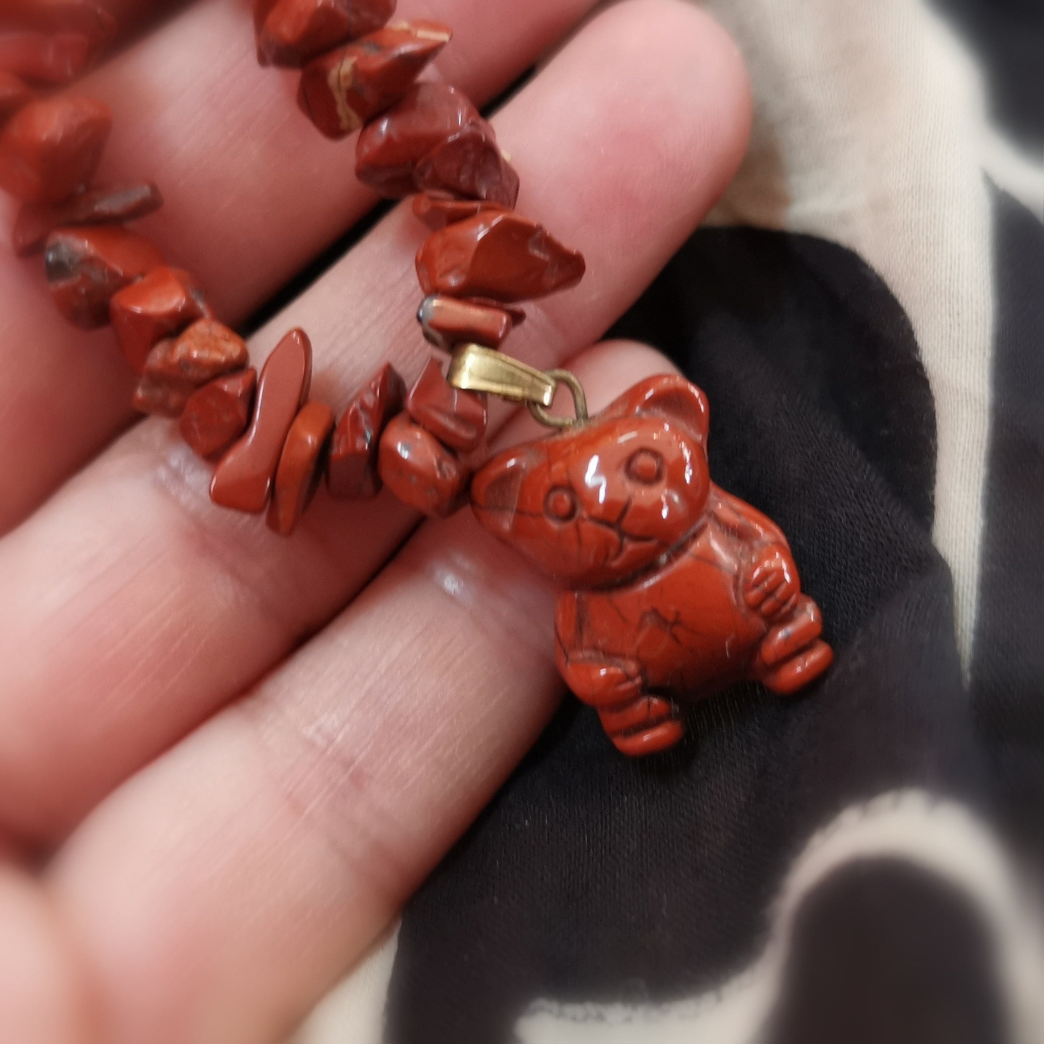 red jasper teddy bear gemstone karma bracelet, power animal root chakra healing stone #lifeenergy