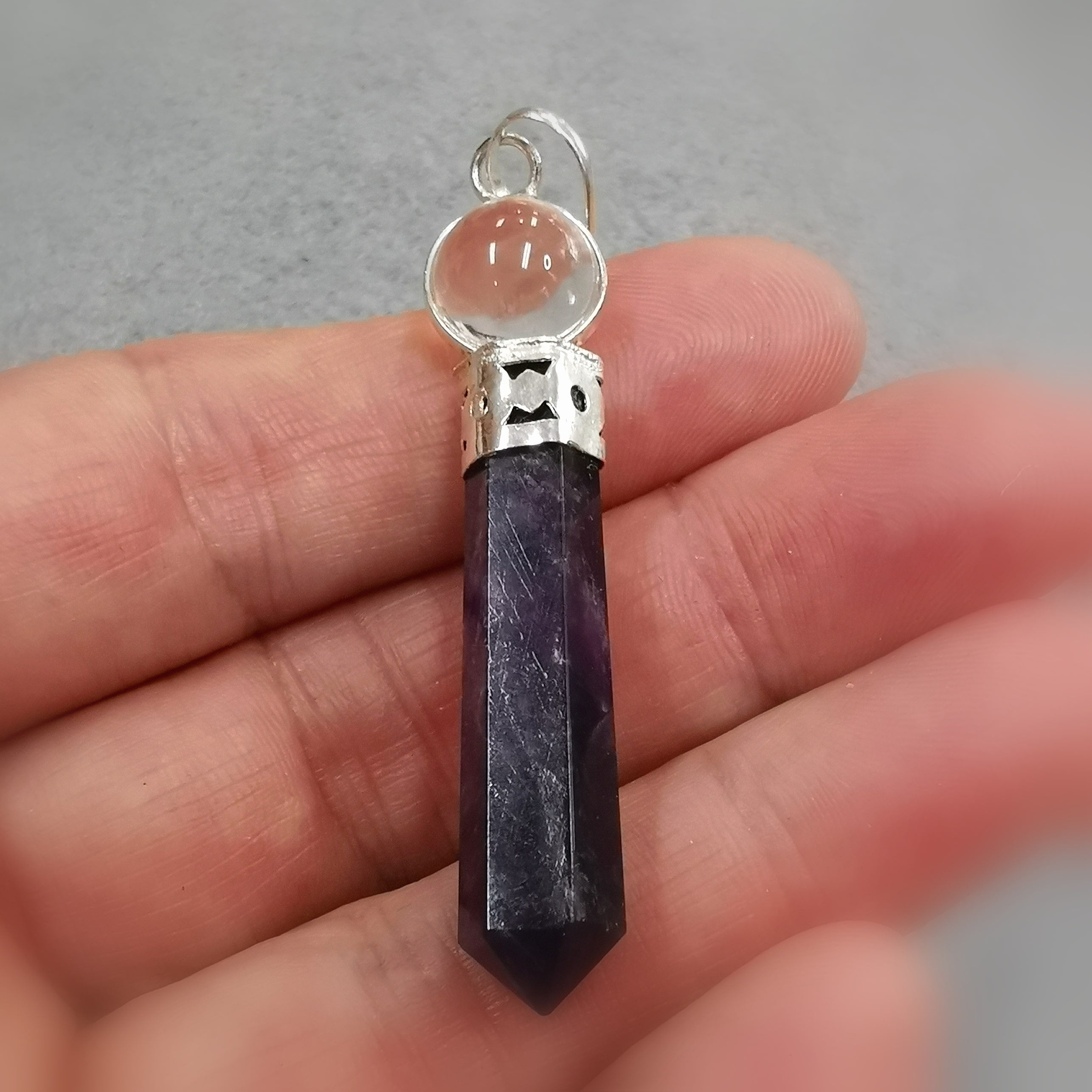 Amethyst Bergkristall Edelstein Karma Chakra Sterlingsilber Anhänger #gesegnet