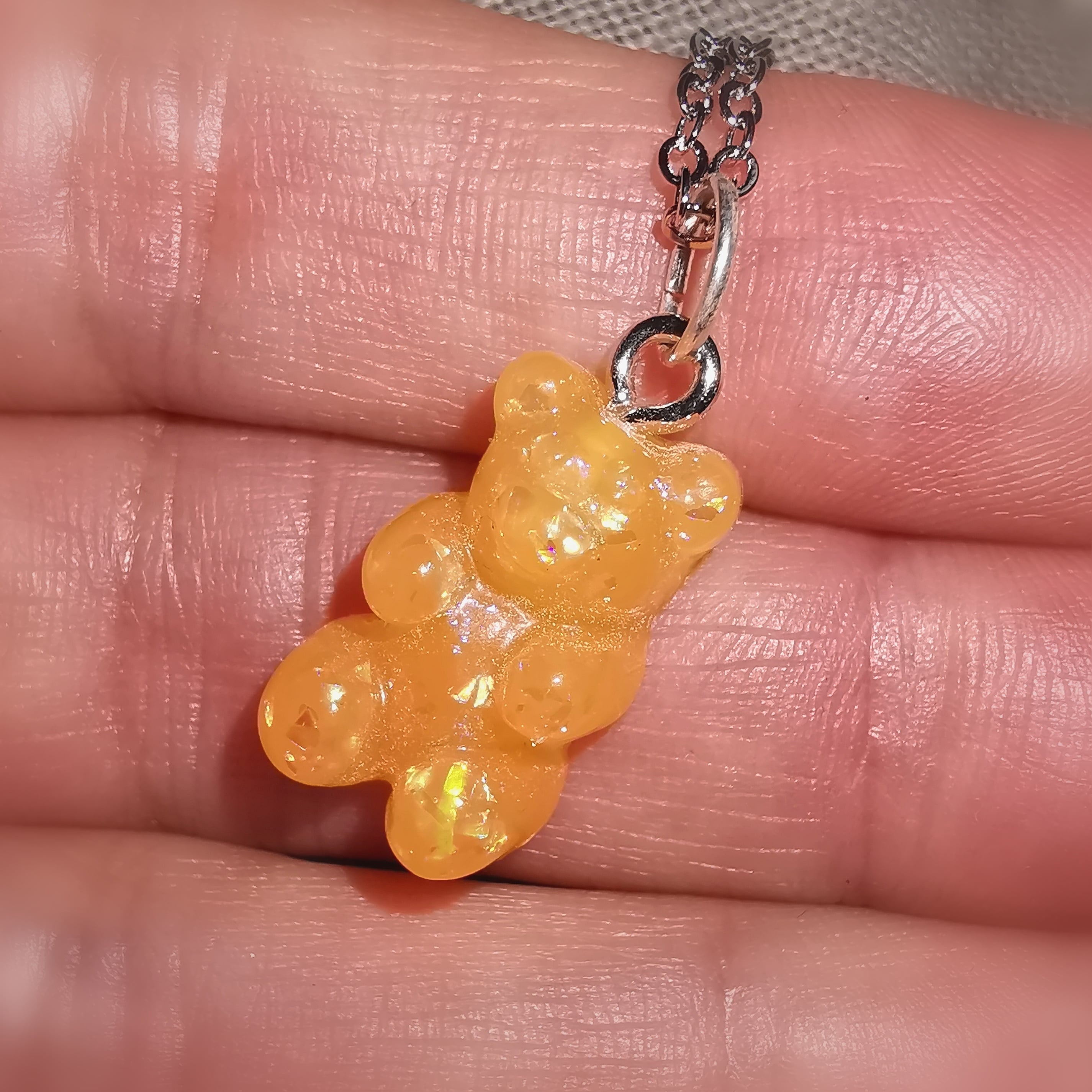 zauberschön: Glückbärchen Freude Bärchen Teddy Krafttier Kette, orange glitzernd