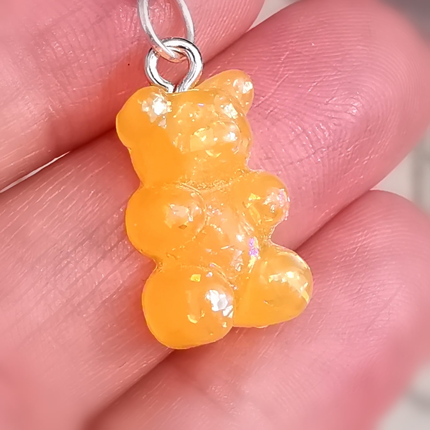 zauberschön: Glückbärchen Freude Bärchen Teddy Krafttier Kette, orange glitzernd