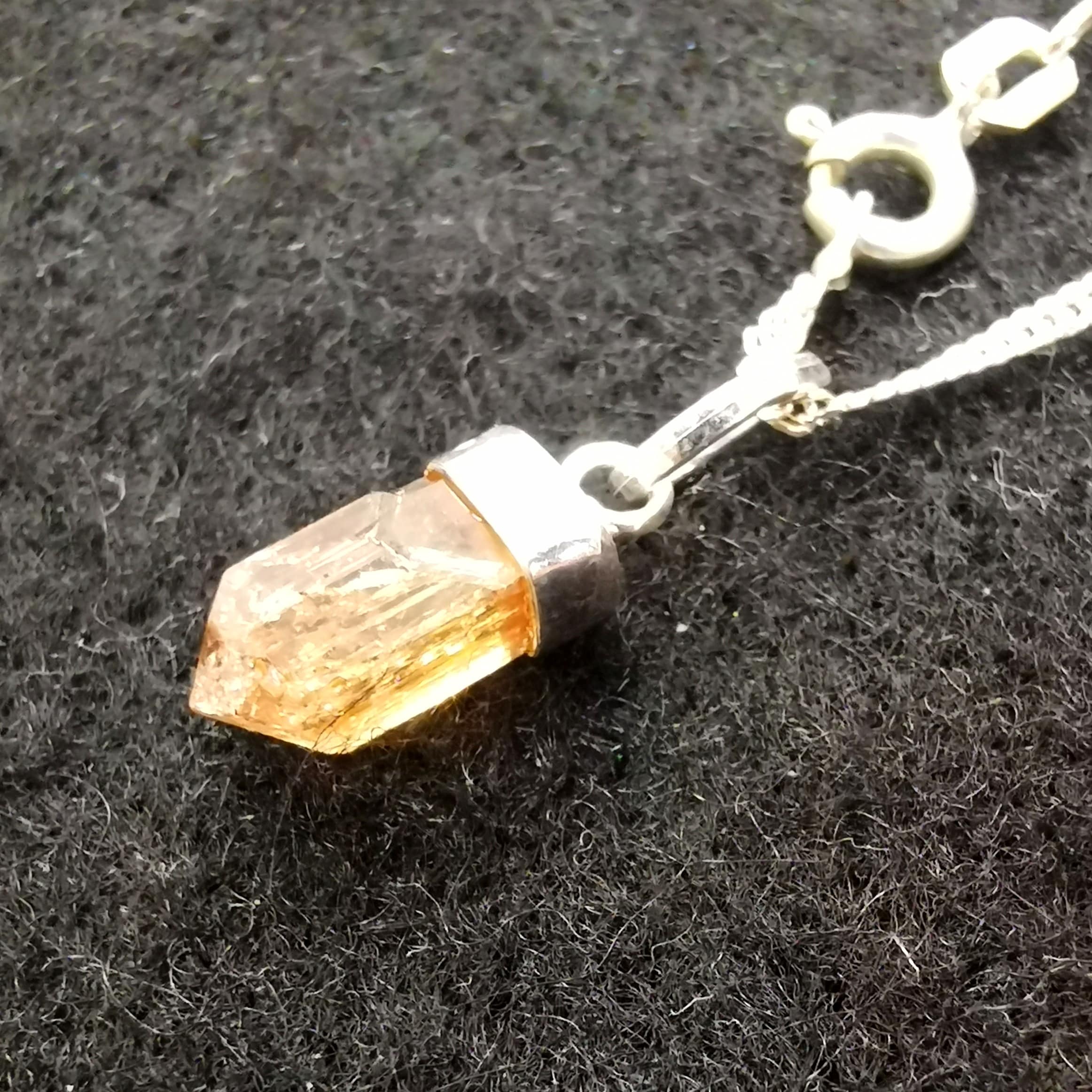 Topaz gemstone natural point sterling silver karma necklace, solar plexus chakra, consecrated - joy of life and optimism