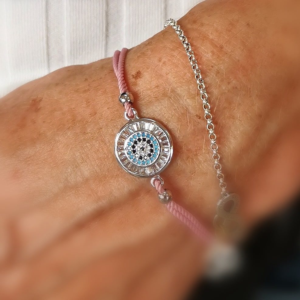 Mandala Boho Kristall Armbändchen rosa silberfarben, Bijou Armband, Liebe