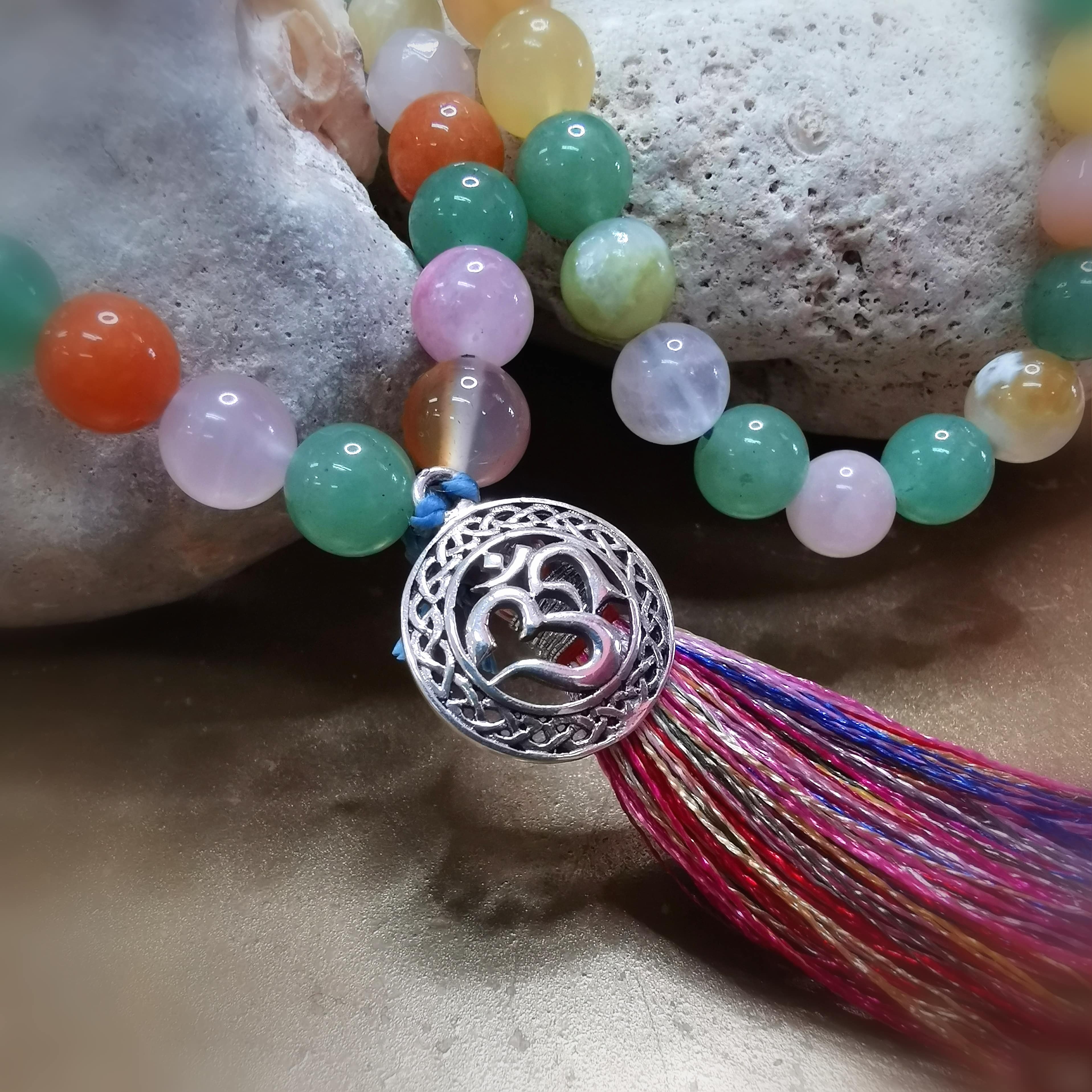 OM Mala Unikat Edelstein Mix Karma Chakra Kette, Gebet, Meditation, Boho Hippie Mode #lebensfreude