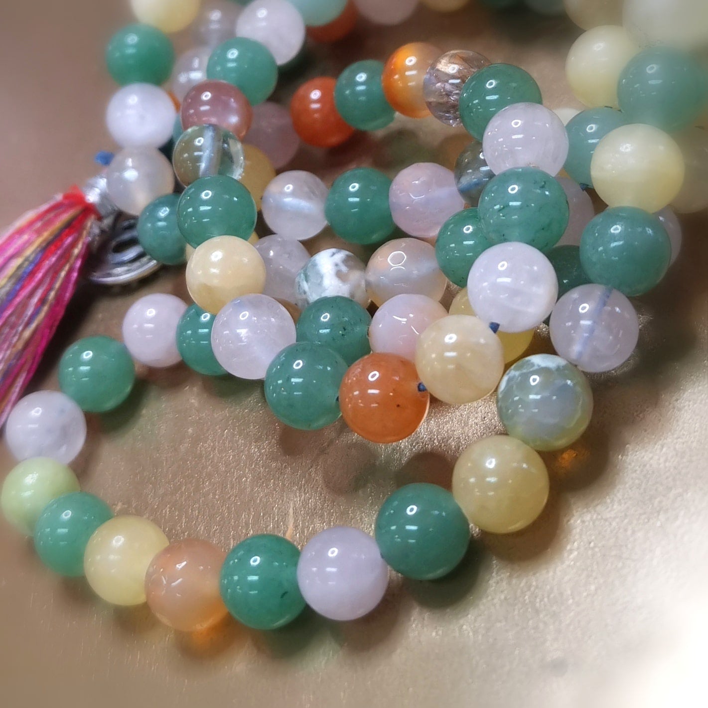 OM Mala Mezcla única de piedras preciosas Karma Chakra Collar, Oración, Meditación, Moda Boho Hippie #alegría de la vida