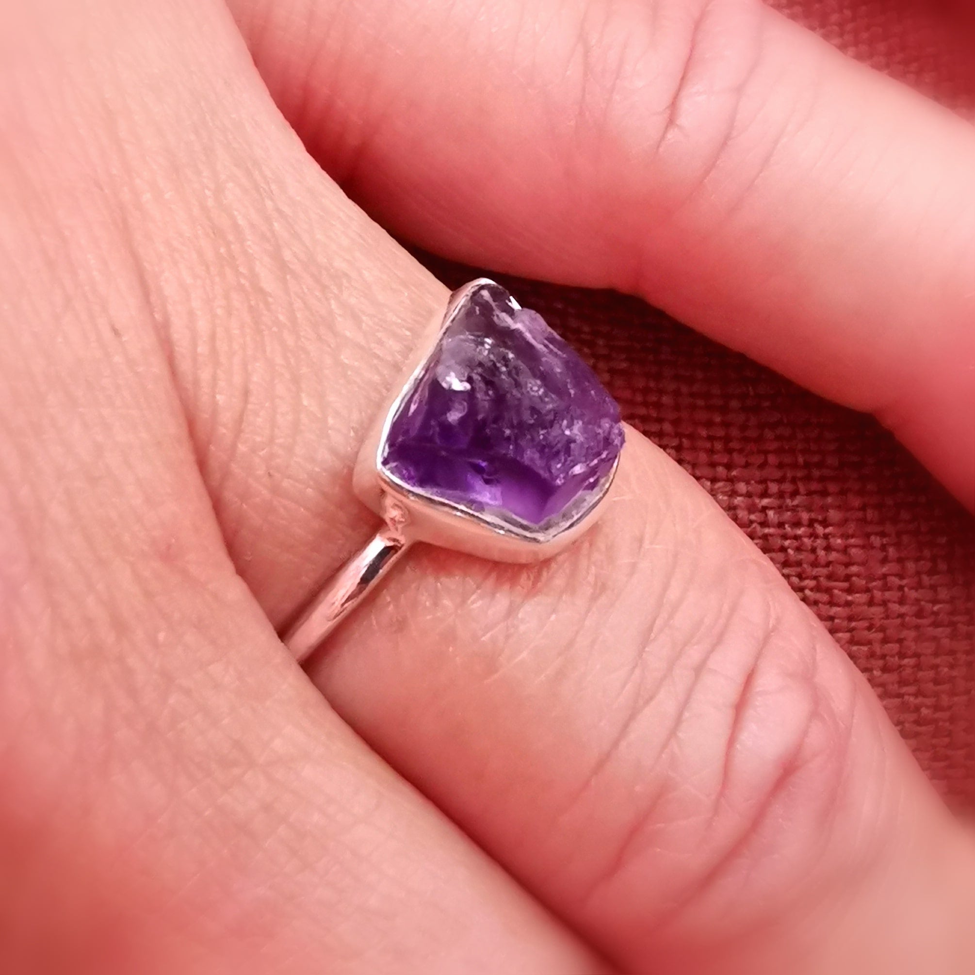 Amethyst Freiform Edelstein Naturstein Sterlingsilber Chakra Karma Ring Größe 55 - in Harmonie