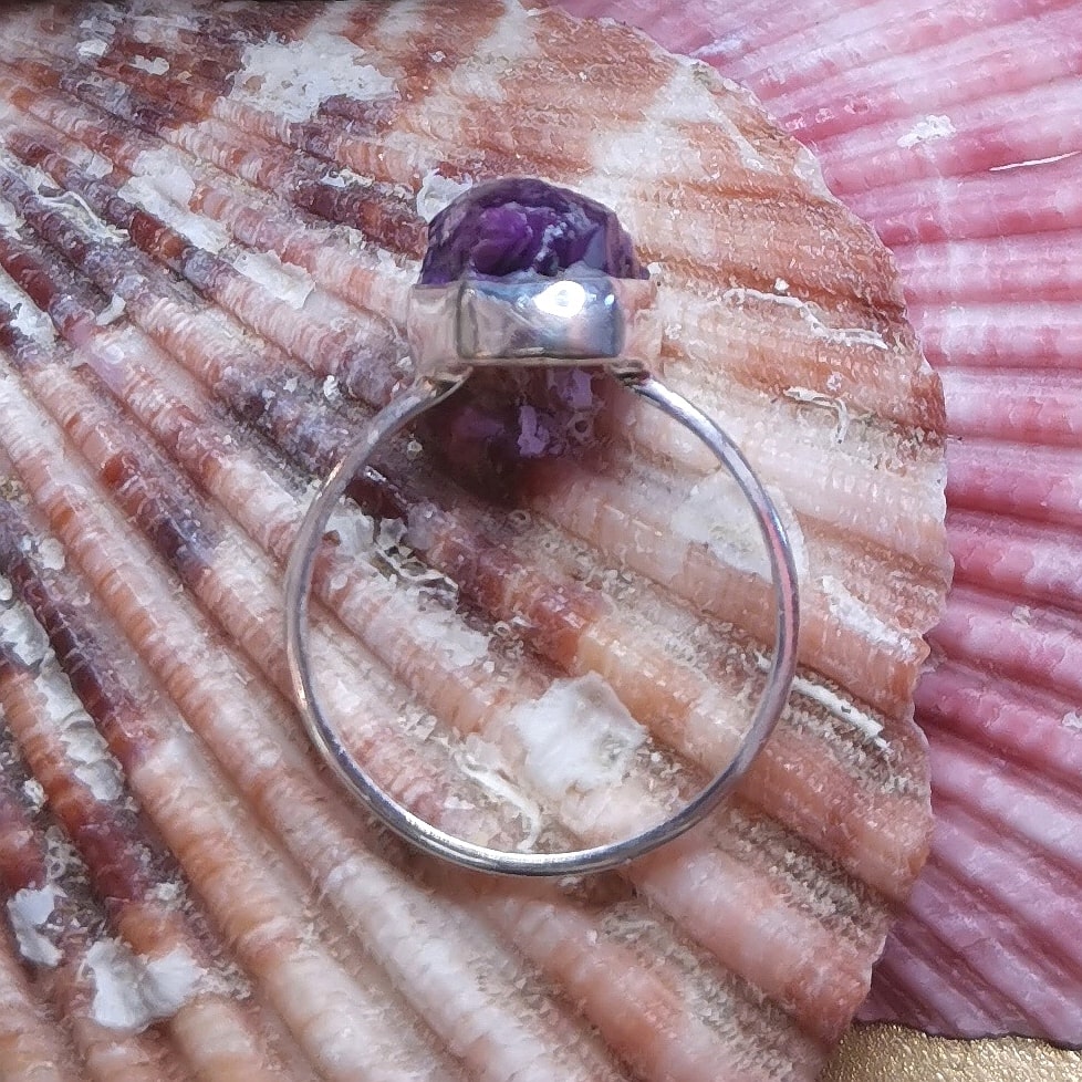 Amethyst Freiform Edelstein Naturstein Sterlingsilber Chakra Karma Ring Größe 55 - in Harmonie