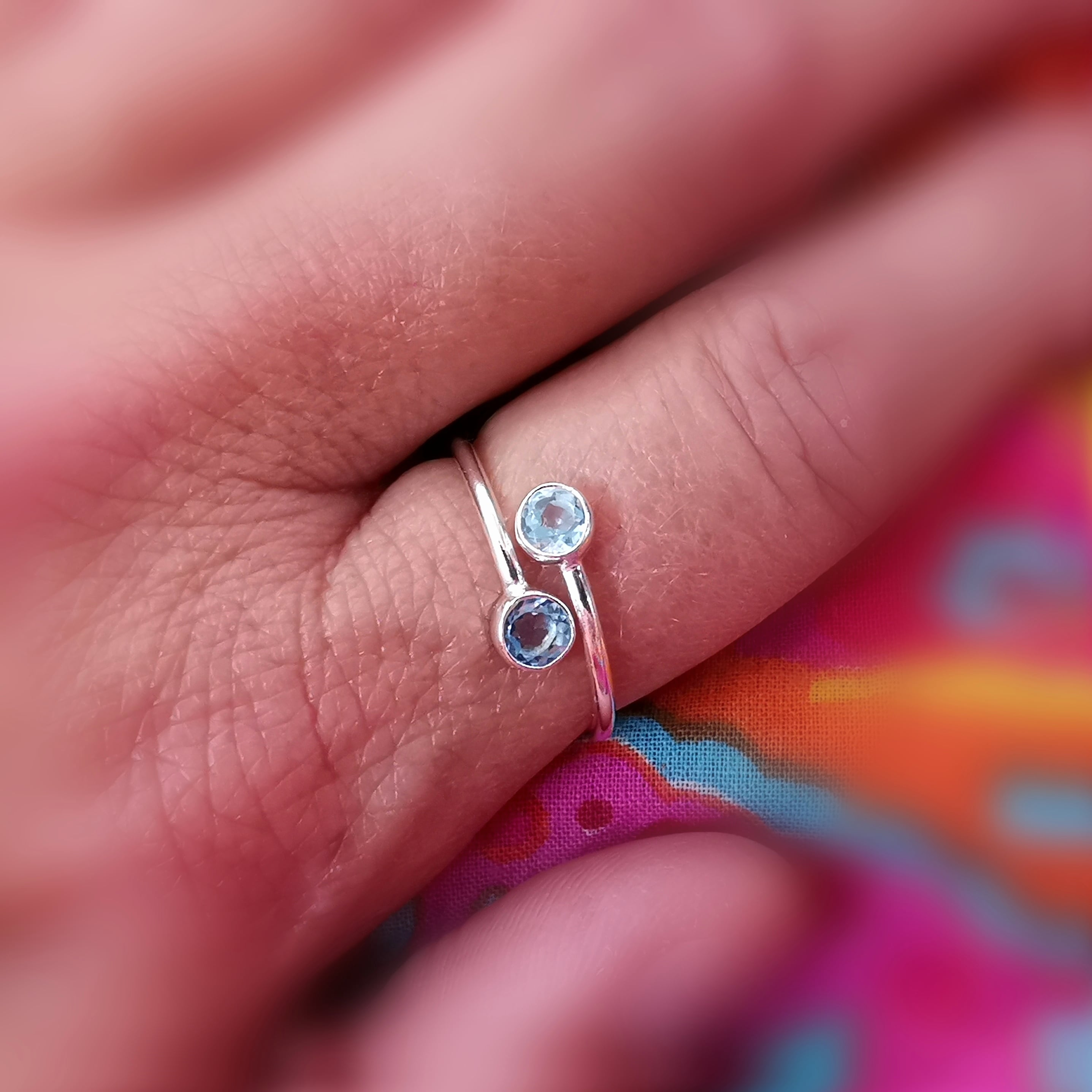 Aquamarin Sterlingsilber Karma Chakra Ring Größe 55-56, geweiht - Freiheit