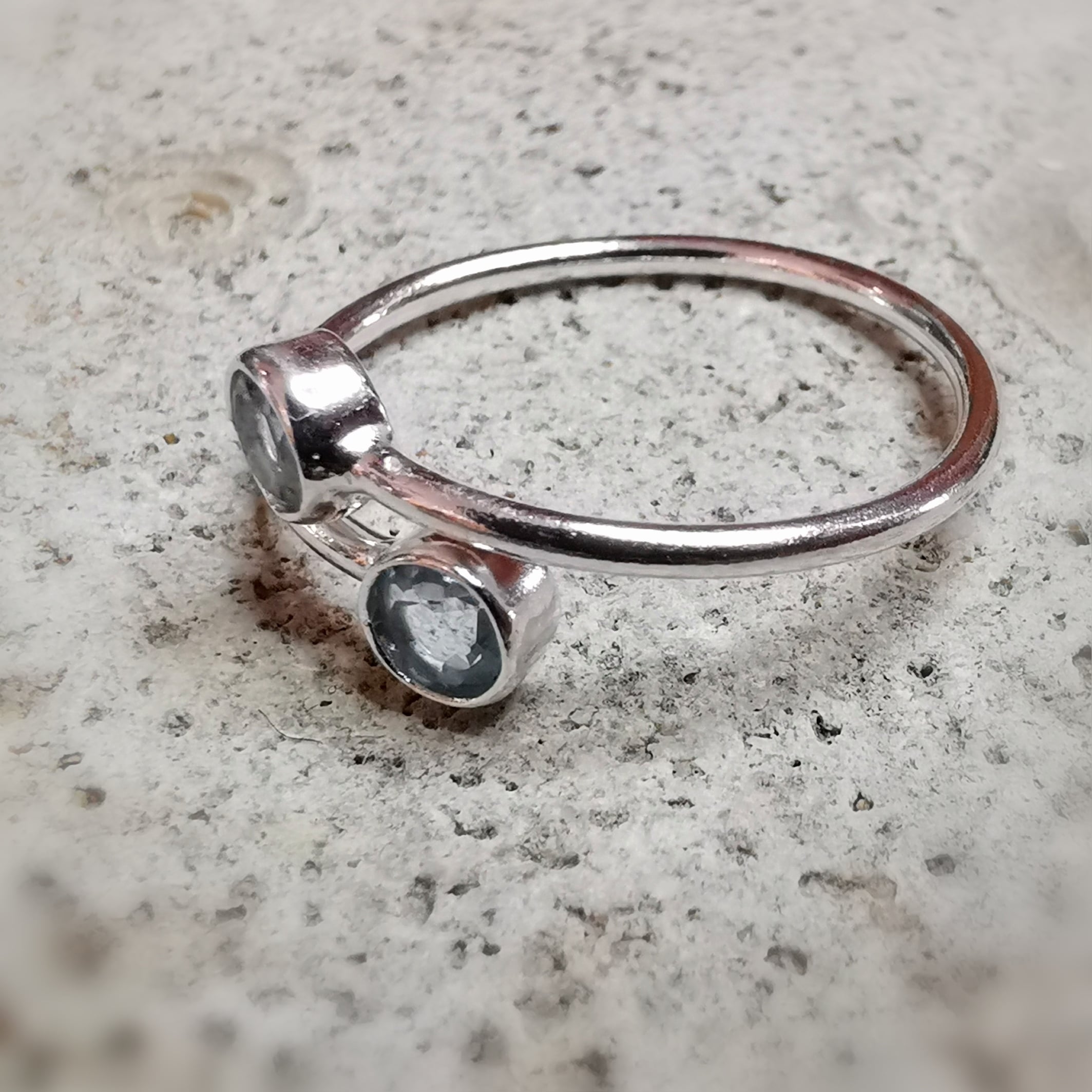 Anillo Karma Chakra de plata de ley con aguamarina, tamaño 55-56, consagrado - Libertad