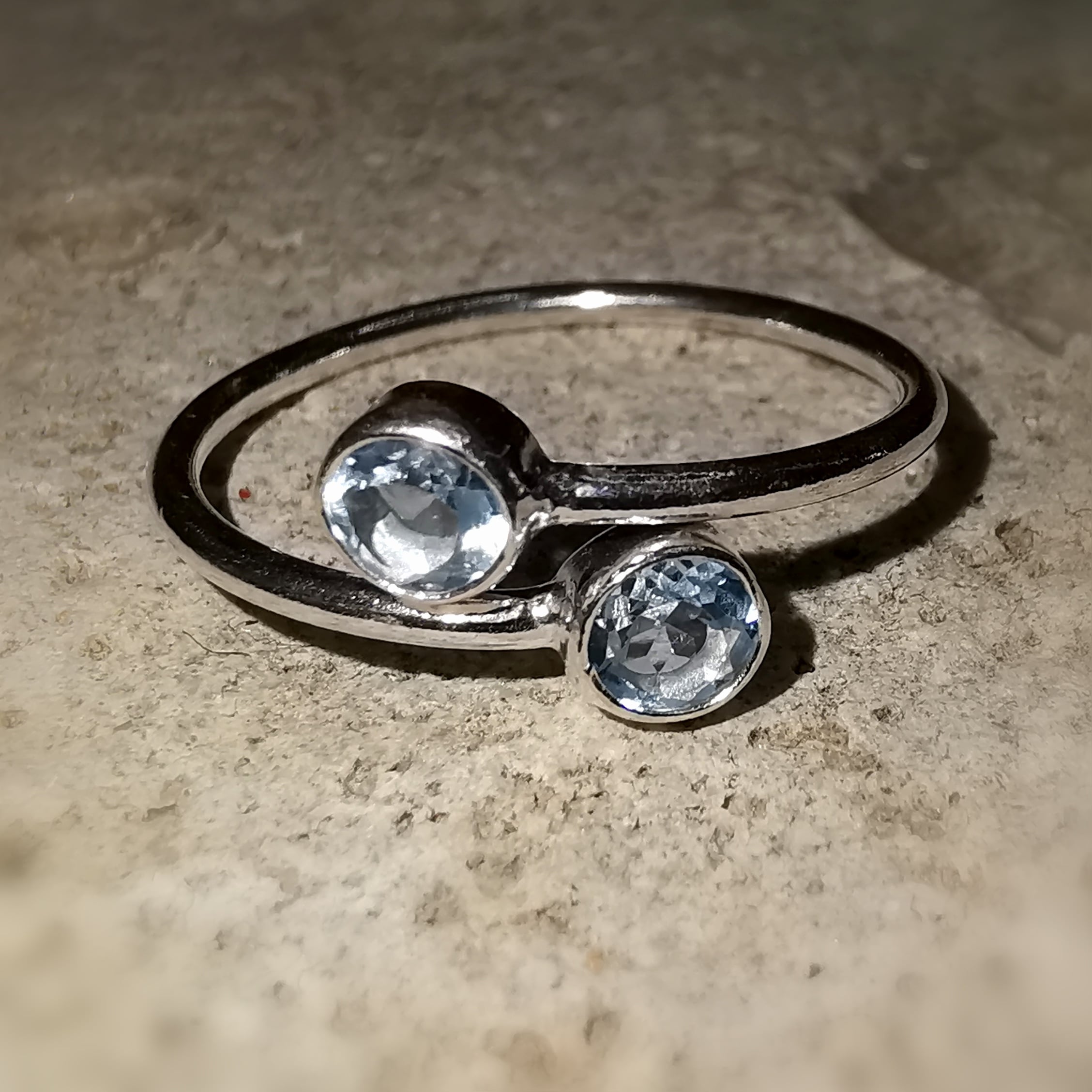 Anillo Karma Chakra de plata de ley con aguamarina, tamaño 55-56, consagrado - Libertad