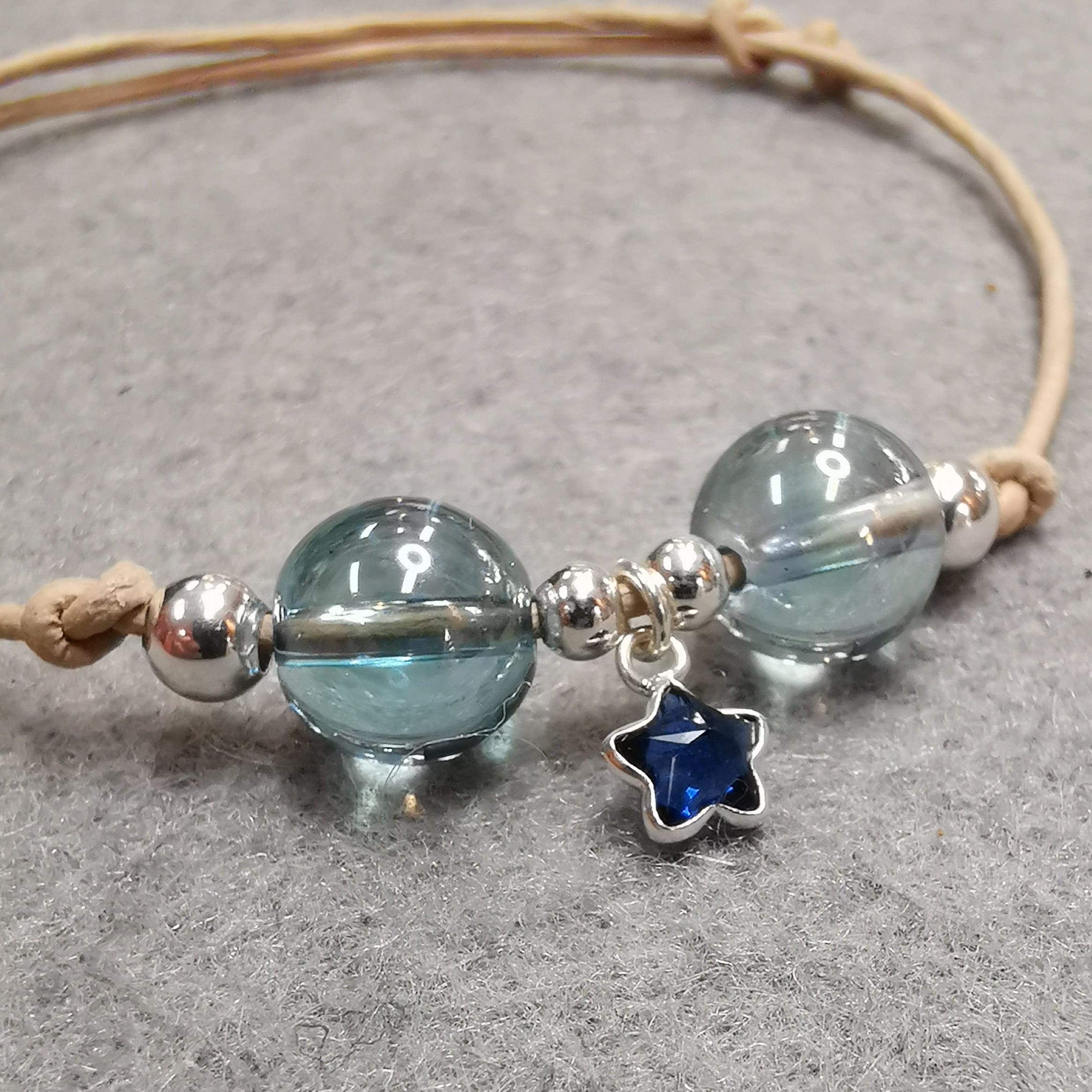 Aqua Aura Edelstein Zirkon Seestern Krafttier Karma Leder Armband, Glücksmomente, geweiht