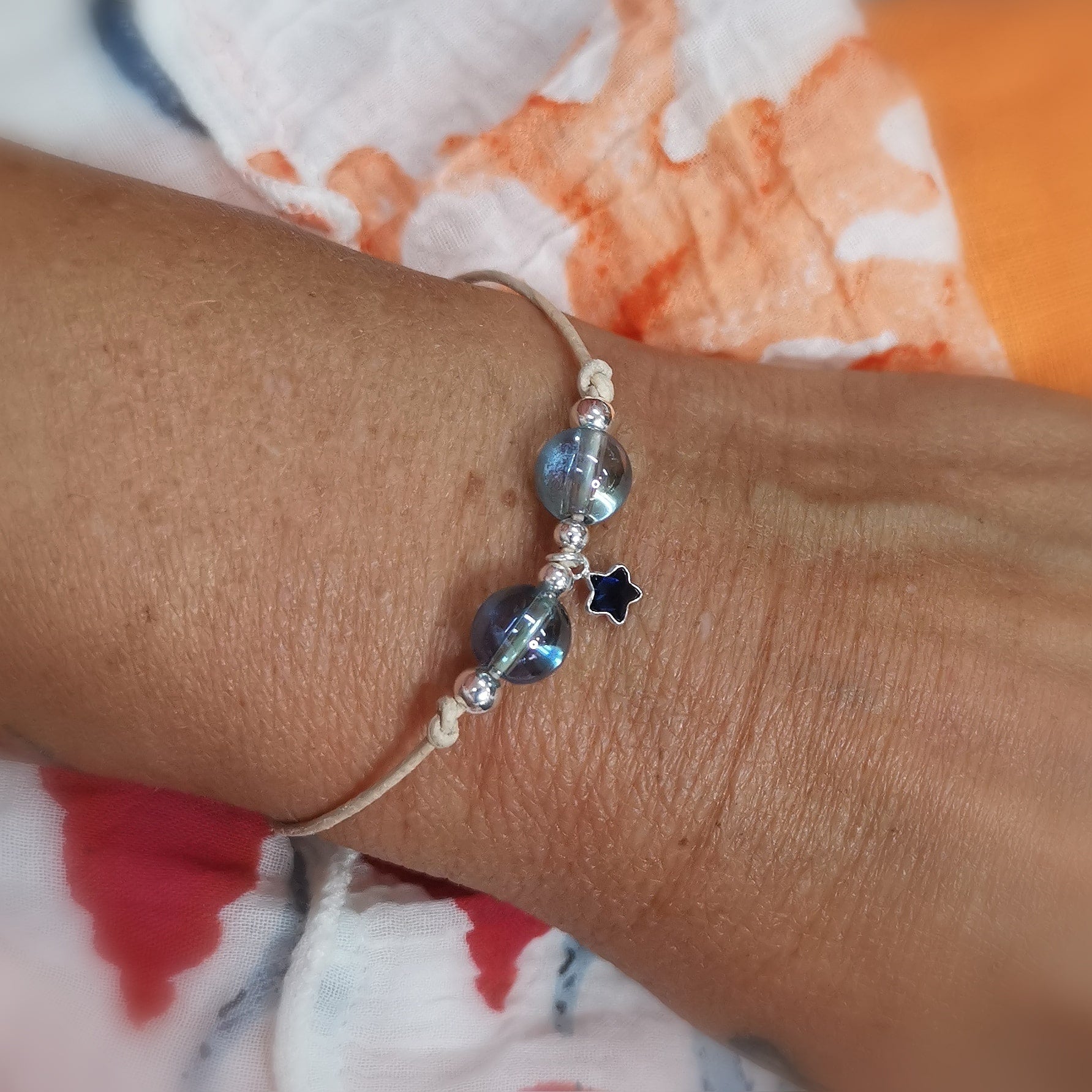 Aqua Aura Edelstein Zirkon Seestern Krafttier Karma Leder Armband, Glücksmomente, geweiht