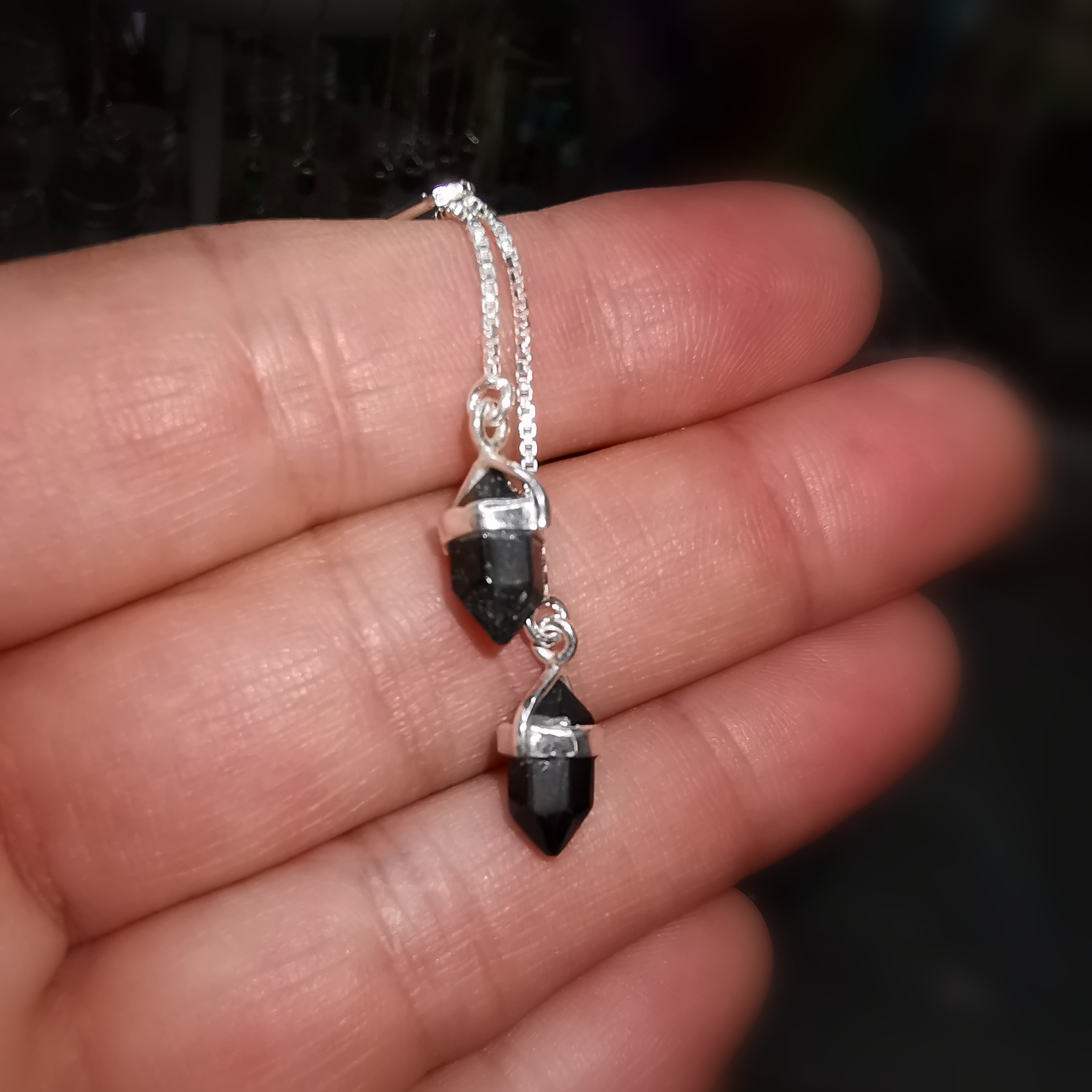 Pendientes de plata de ley con encaje de piedras preciosas de turmalina, joyas de chakra karma de piedra curativa consagradas, seguridad interna