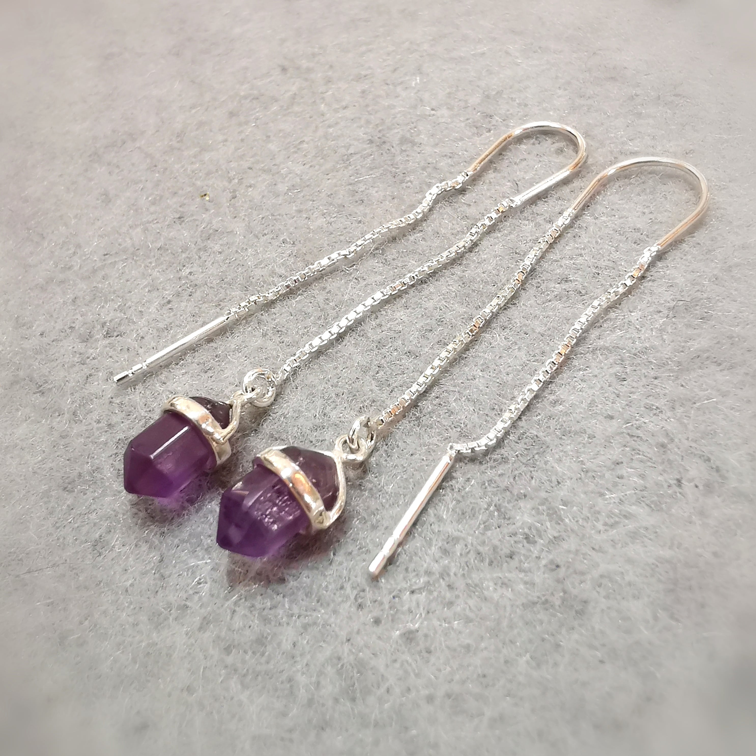 Amethyst gemstone natural lace karma chakra earrings long, consecrated - trust