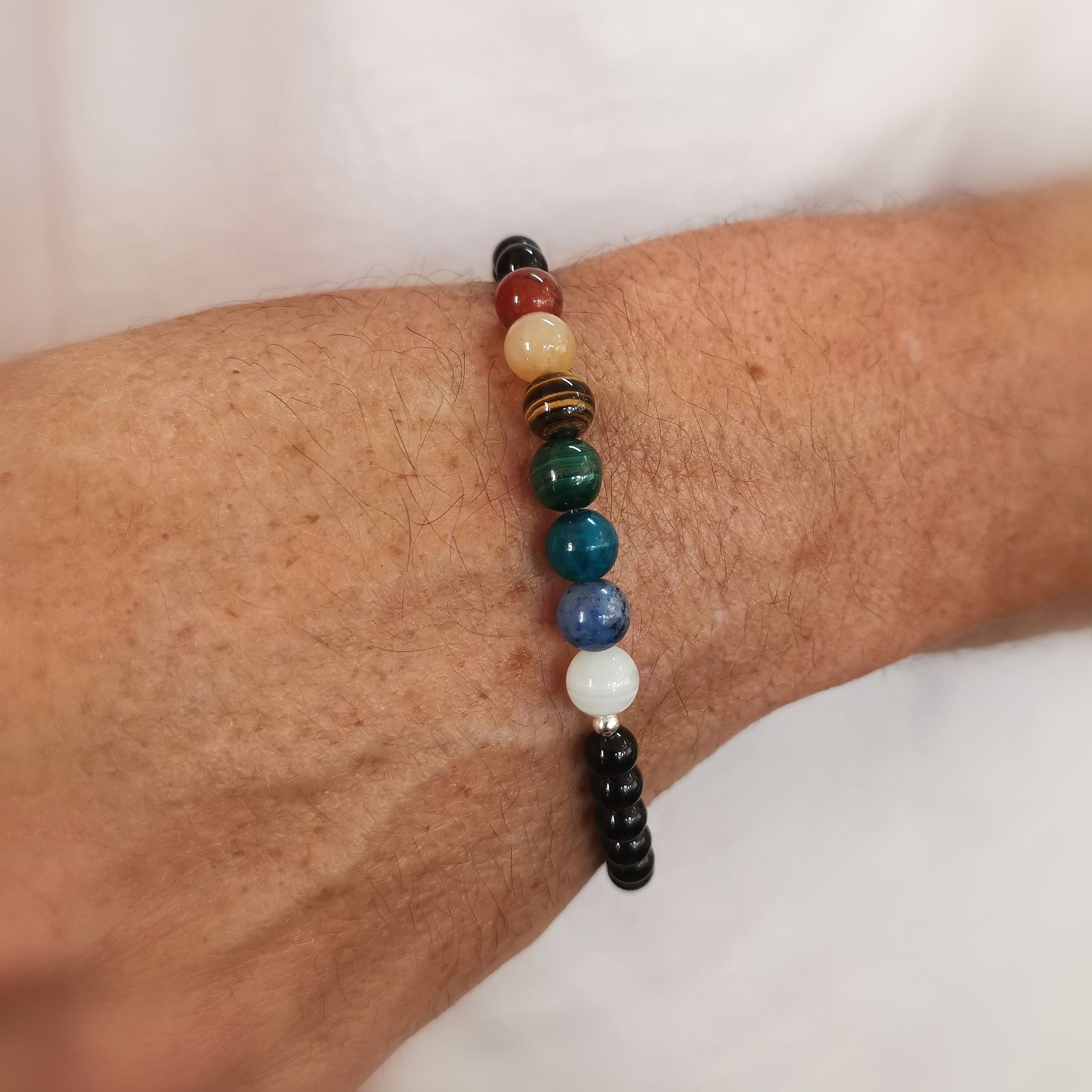 7.  Chakra Onyx AA Qualität Edelstein Seestern Krafttier Karma Armband XL, geweiht, im Schutz