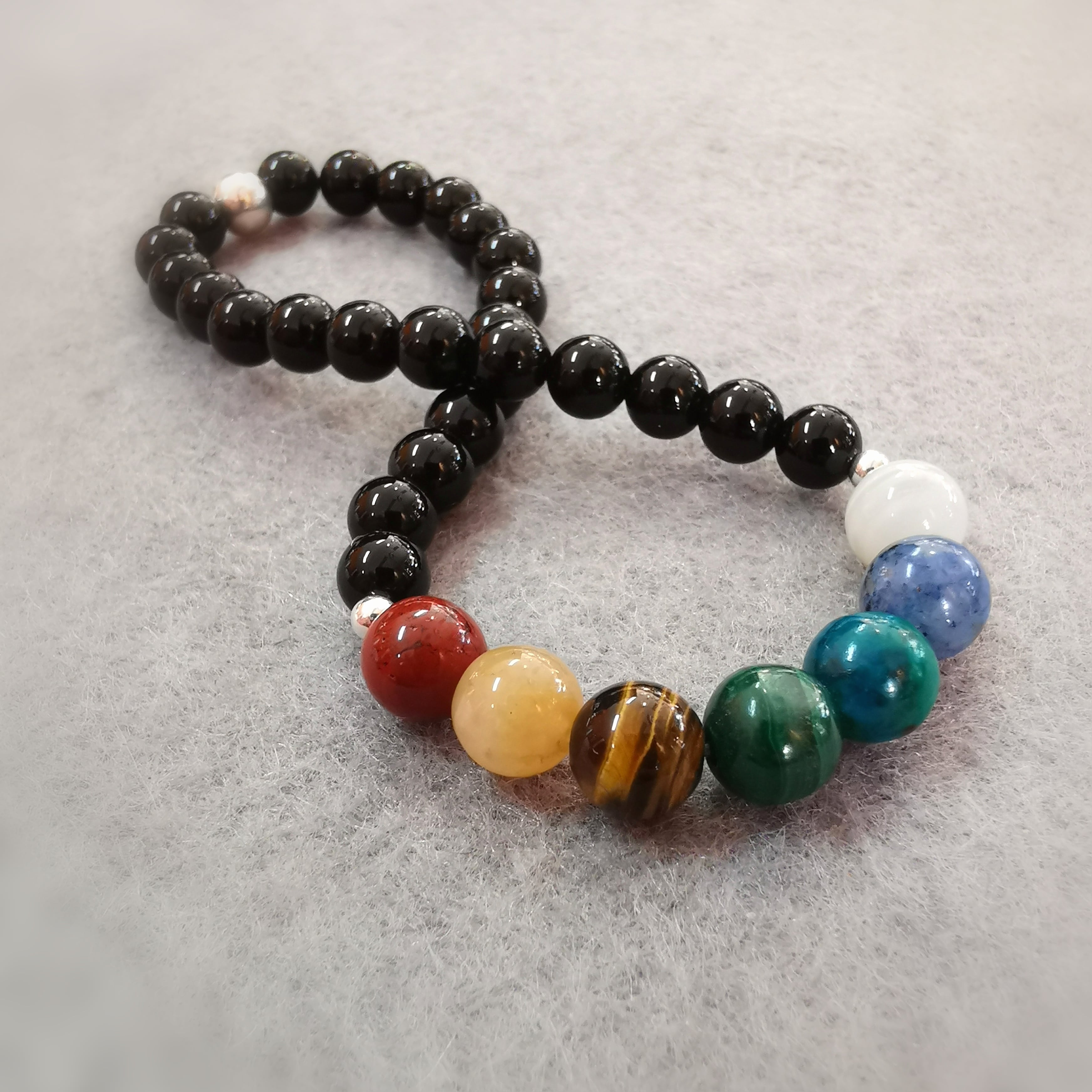 7.  Chakra Onyx AA Qualität Edelstein Seestern Krafttier Karma Armband XL, geweiht, im Schutz