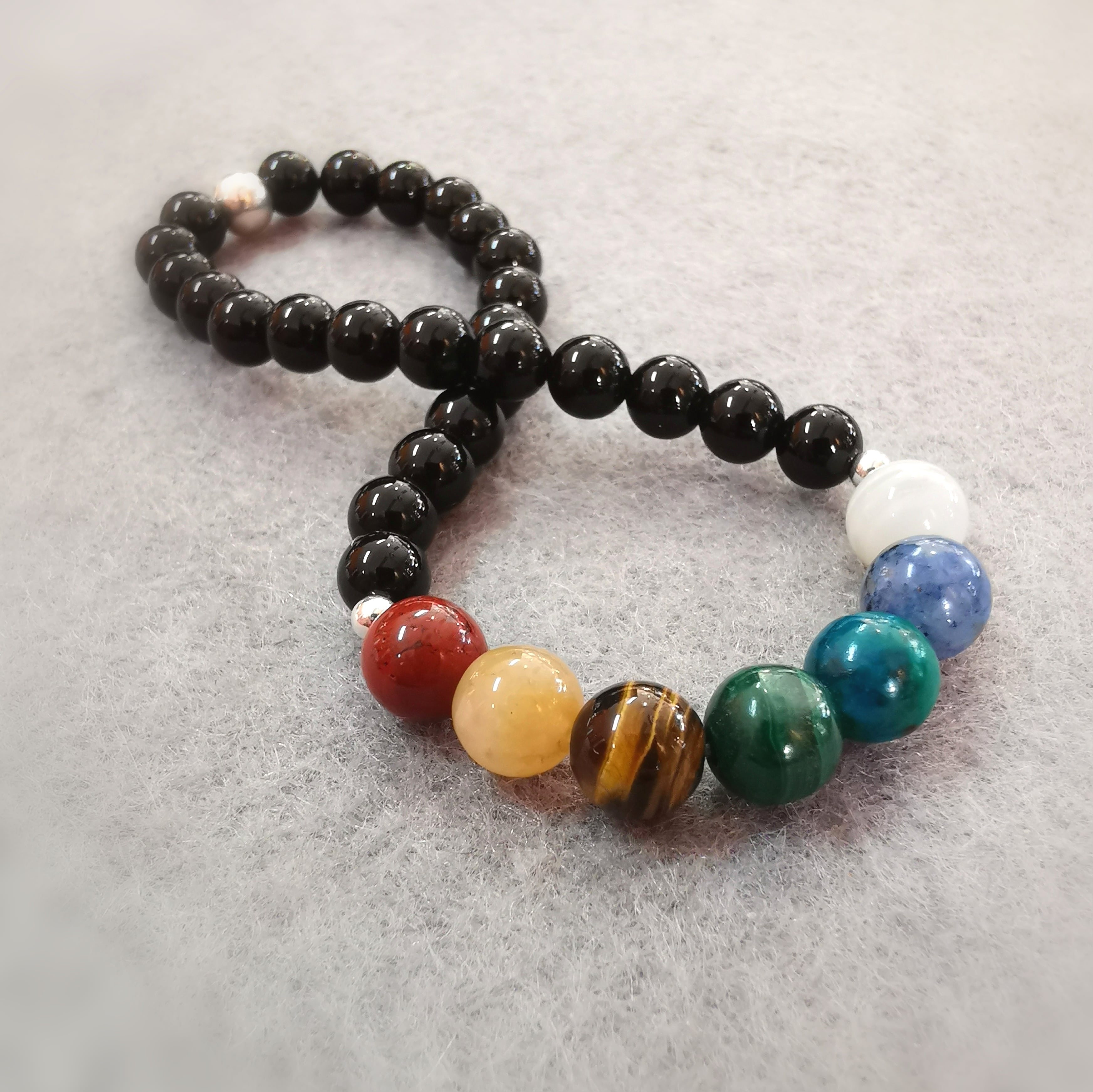 7 Chakra Onyx Koralle AA Qualität Edelstein Karma Armband L/XL, geweiht, in Harmonie