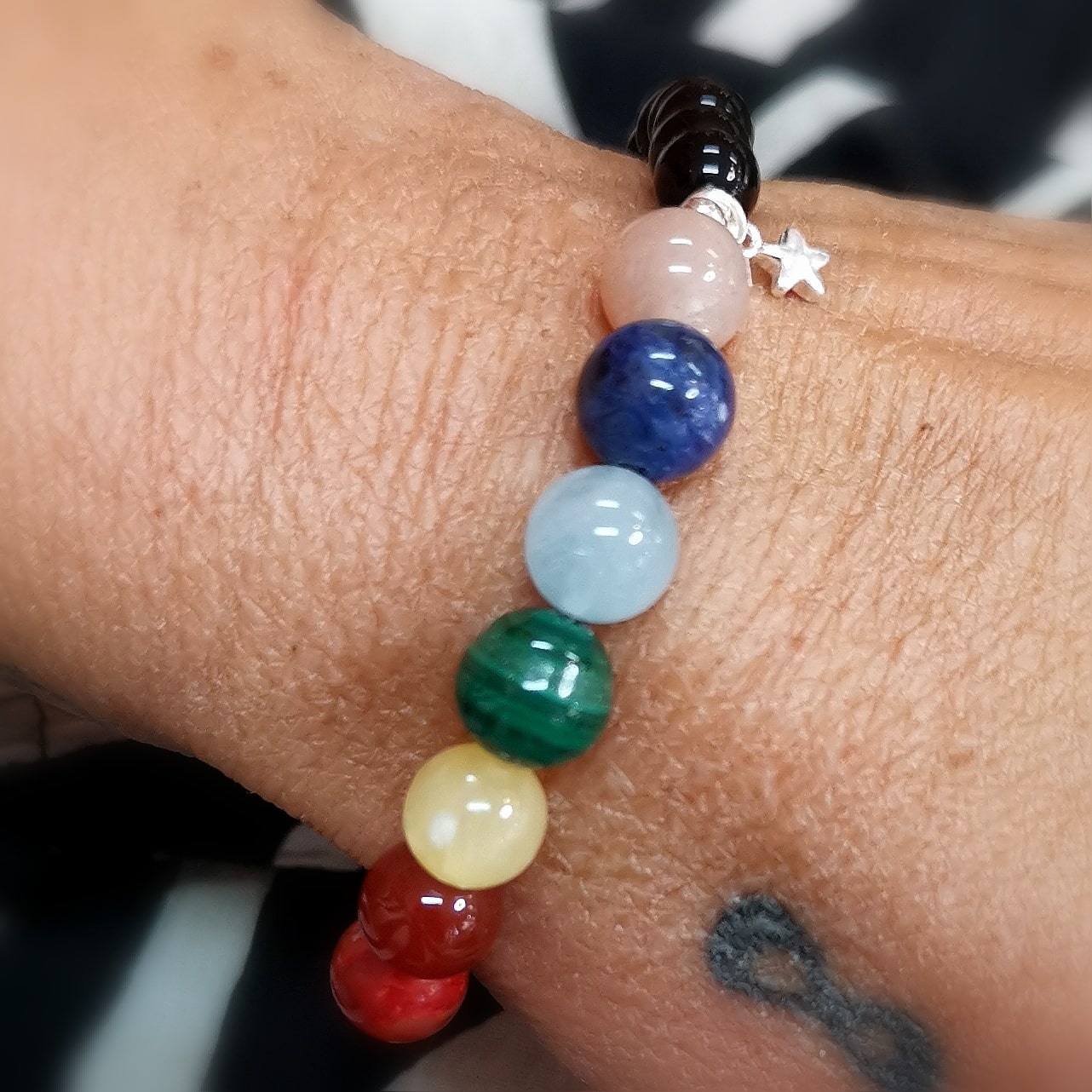 7 Chakra Seestern Krafttier Chakra Edelstein Armband, Onyx AA Heilstein, geweiht, Aura Balance