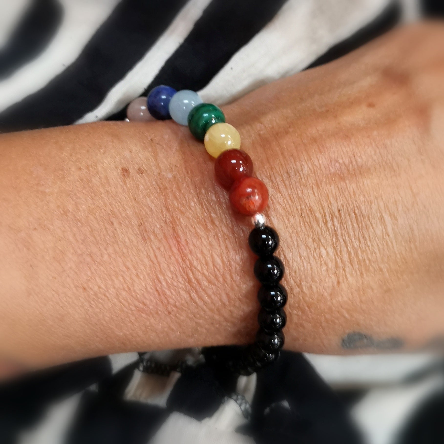 7 Chakra Seestern Krafttier Chakra Edelstein Armband, Onyx AA Heilstein, geweiht, Aura Balance