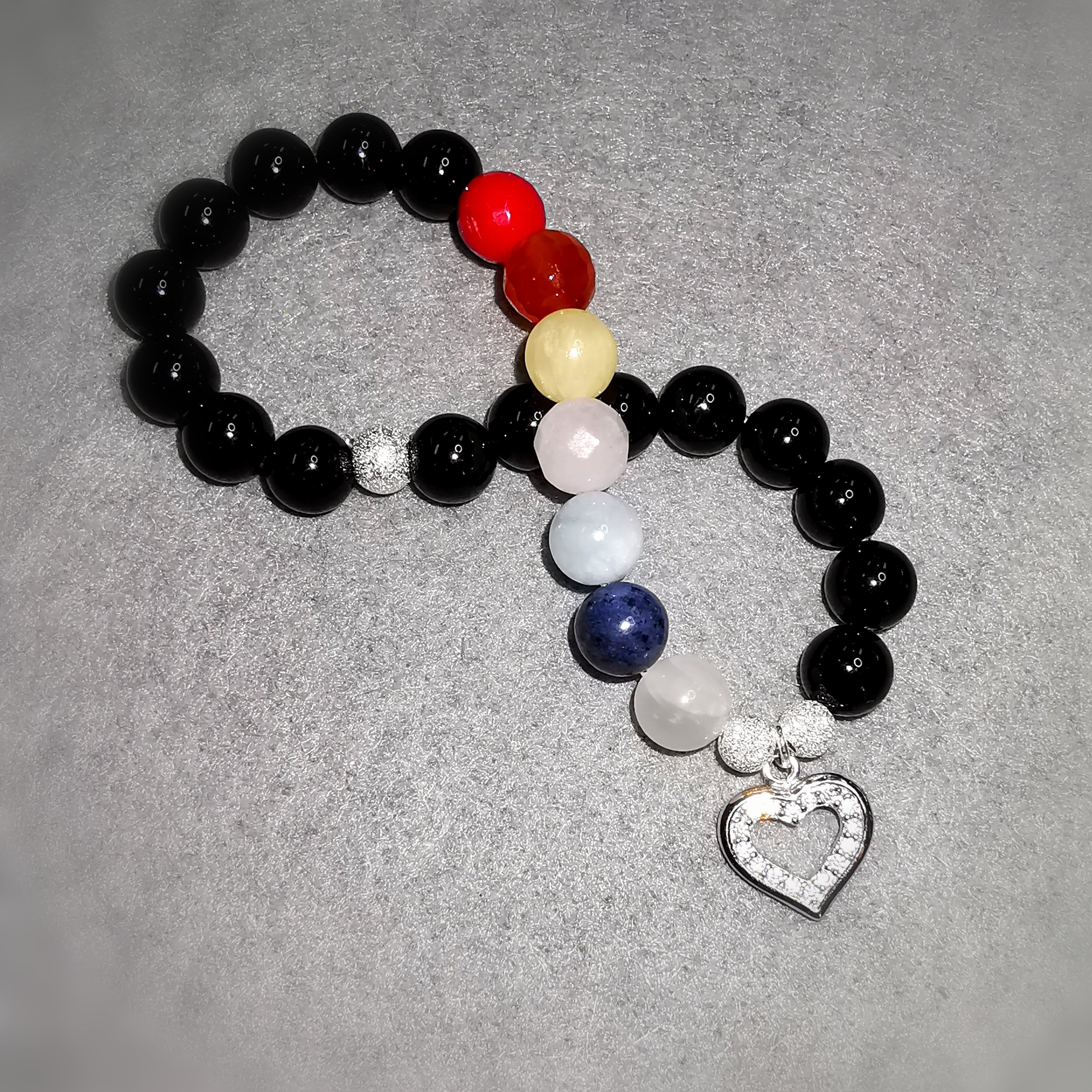 7 Chakra Onyx AA Qualität Edelstein Herz Karma Armband Heilung, geweiht, Aura Harmonie