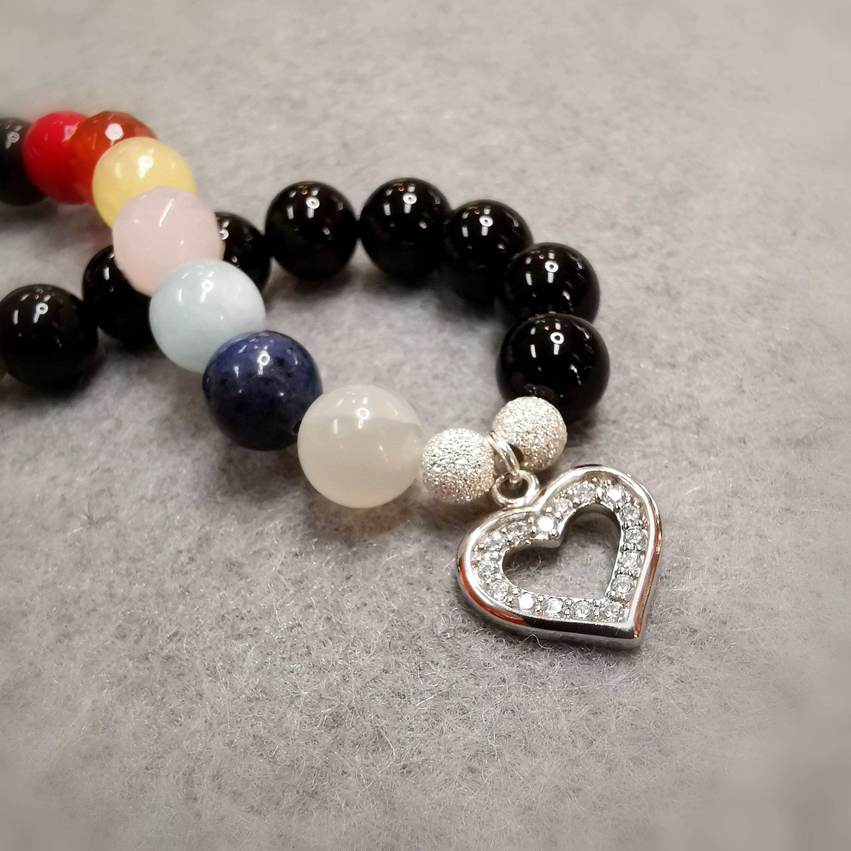 7 Chakra Onyx AA Qualität Edelstein Herz Karma Armband Heilung, geweiht, Aura Harmonie