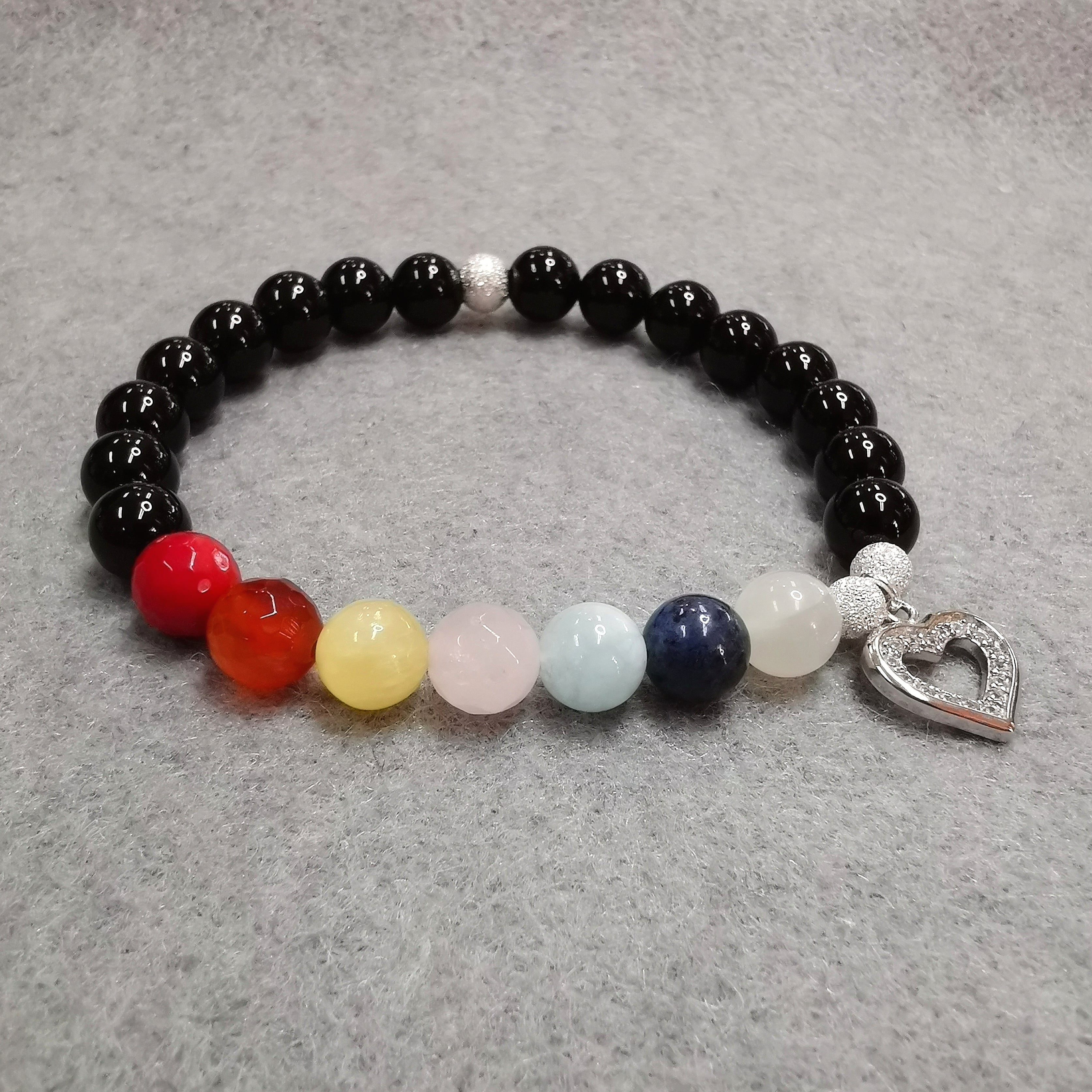 7 Chakra Onyx AA Qualität Edelstein Herz Karma Armband Heilung, geweiht, Aura Harmonie