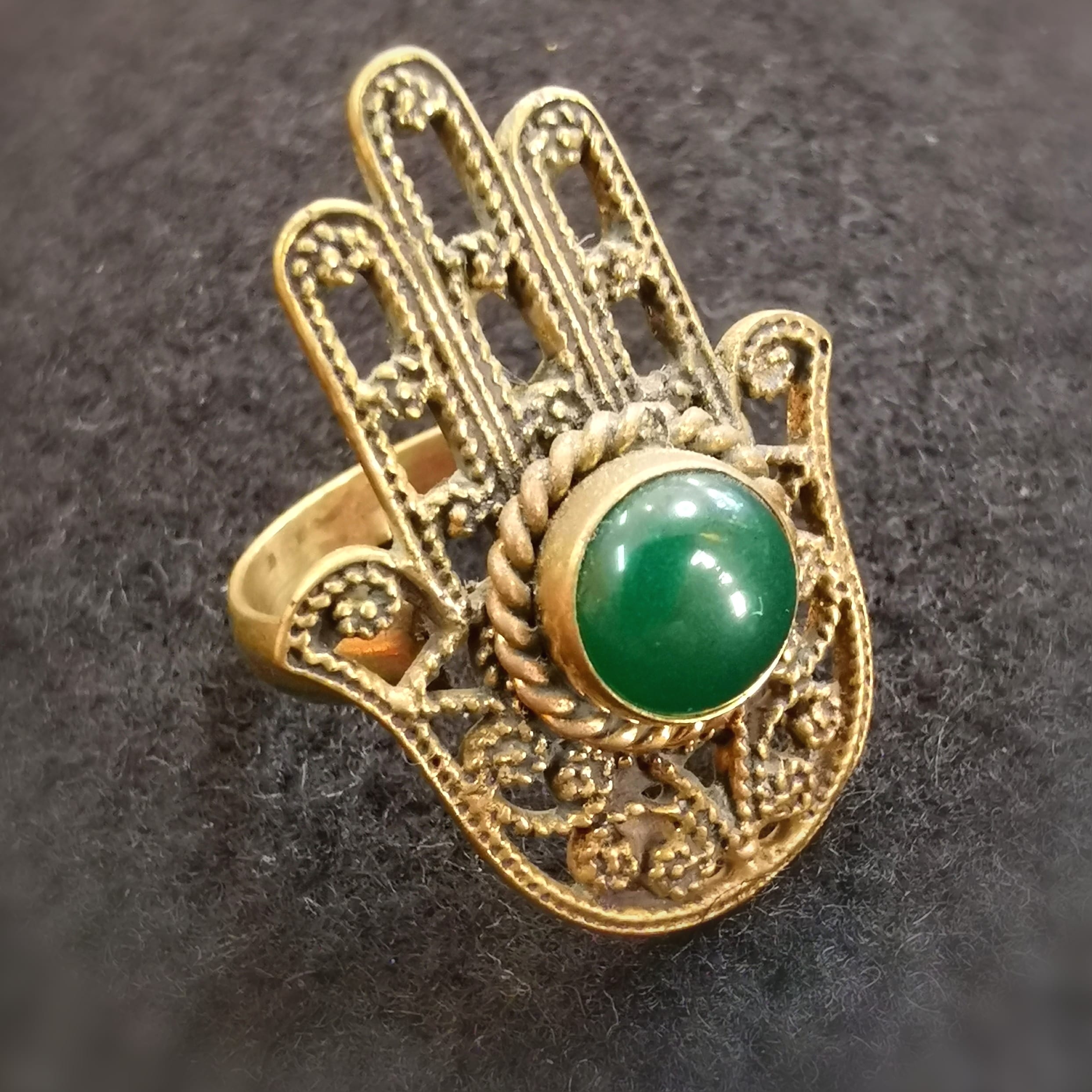 Jade Edelstein Boho Ring, heilende Hand, Größe 58 geweiht - Herzschutz