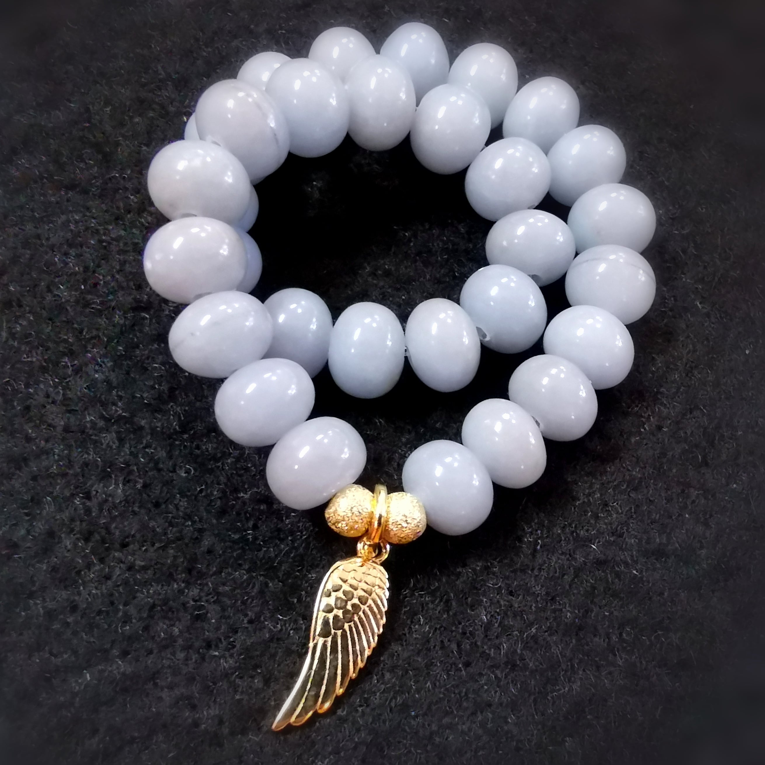 Engelsflügel Angelit Schutzengel Karma Edelstein Heilstein Armband, geweiht - tiefe Liebe