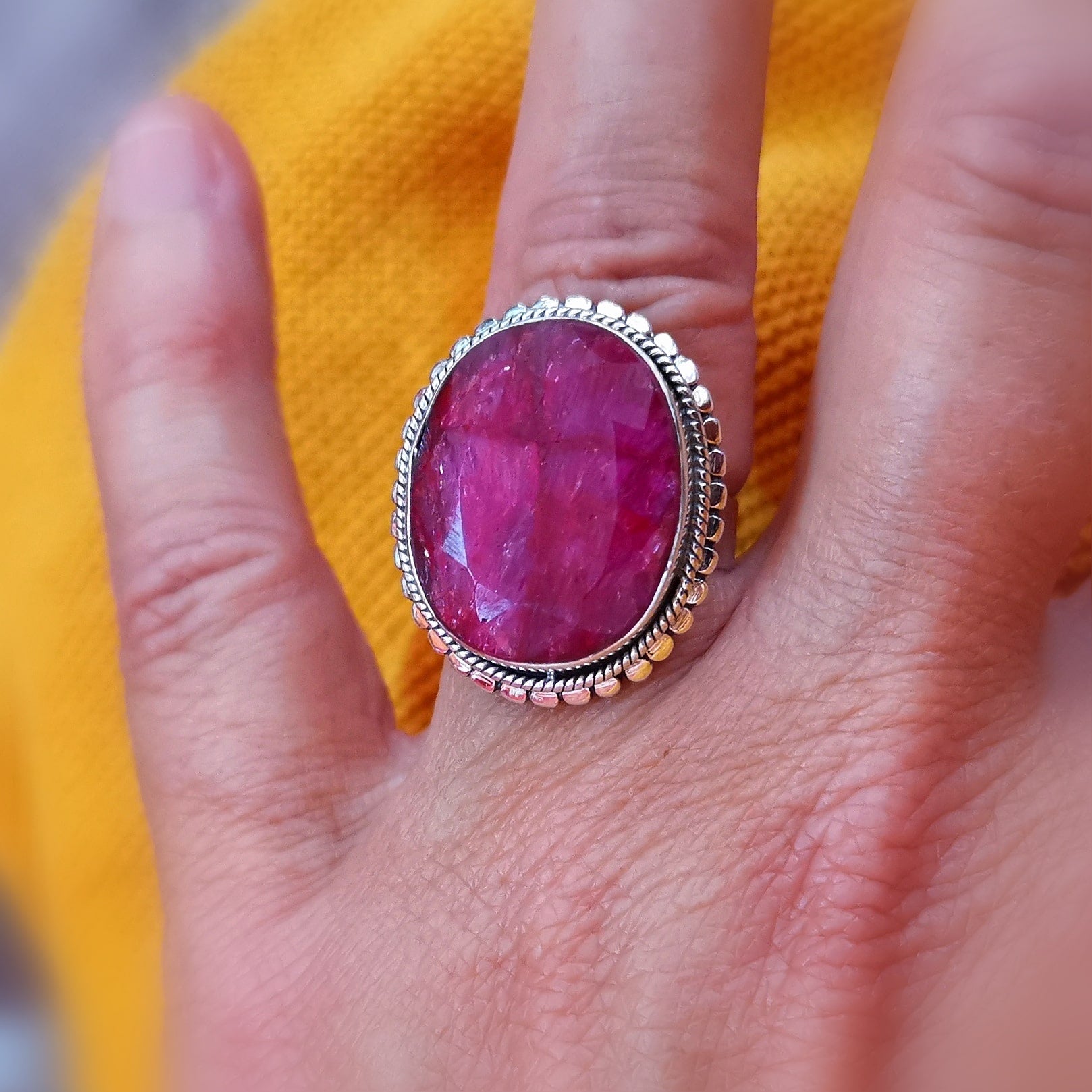 Ruby Gemstone Sterling Silver Chakra Boho Karma Healing Stone Ring, Consecrated - Passion and Joy of Life